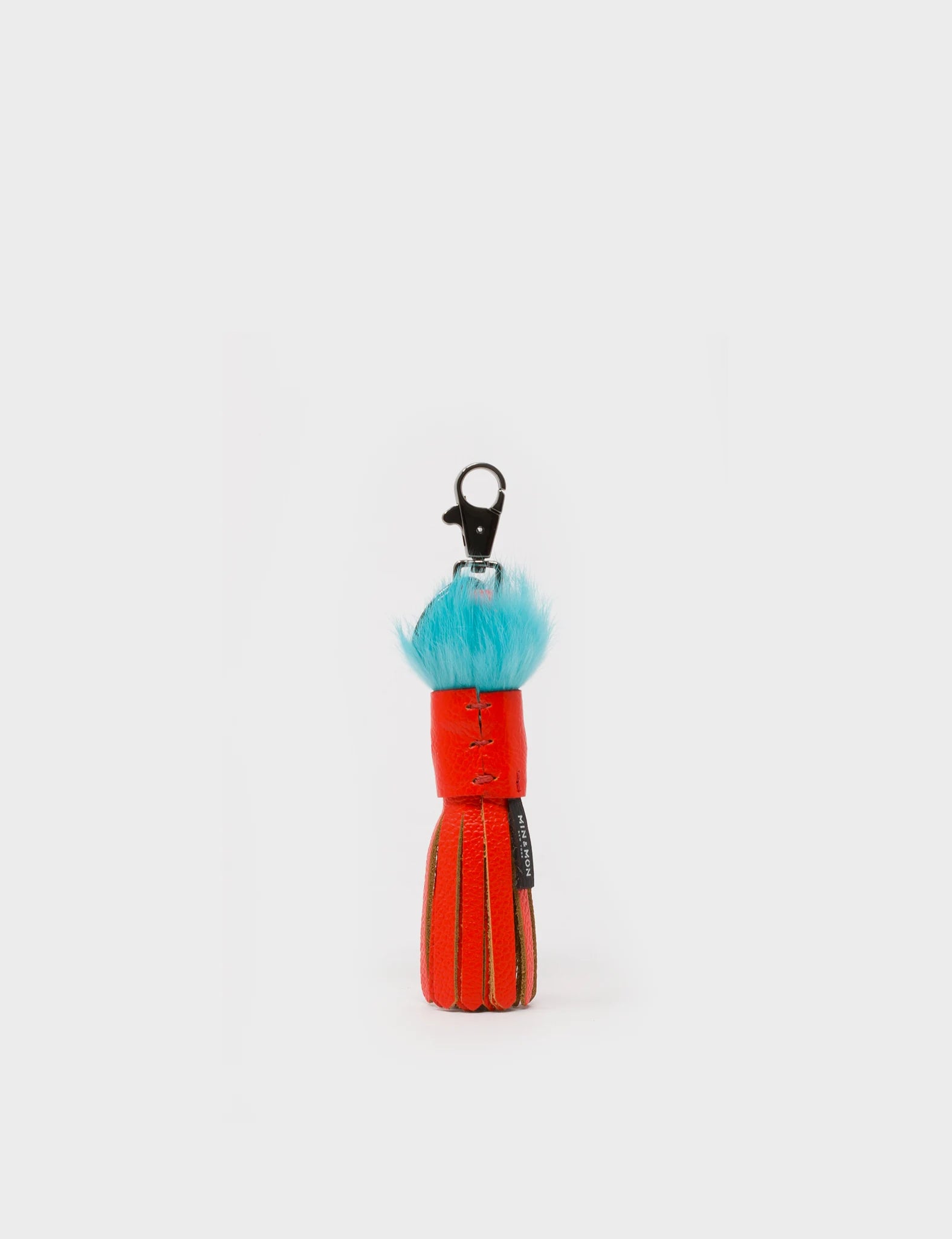Squid Charm - Fiesta Red Leather And Blue Fur - Back