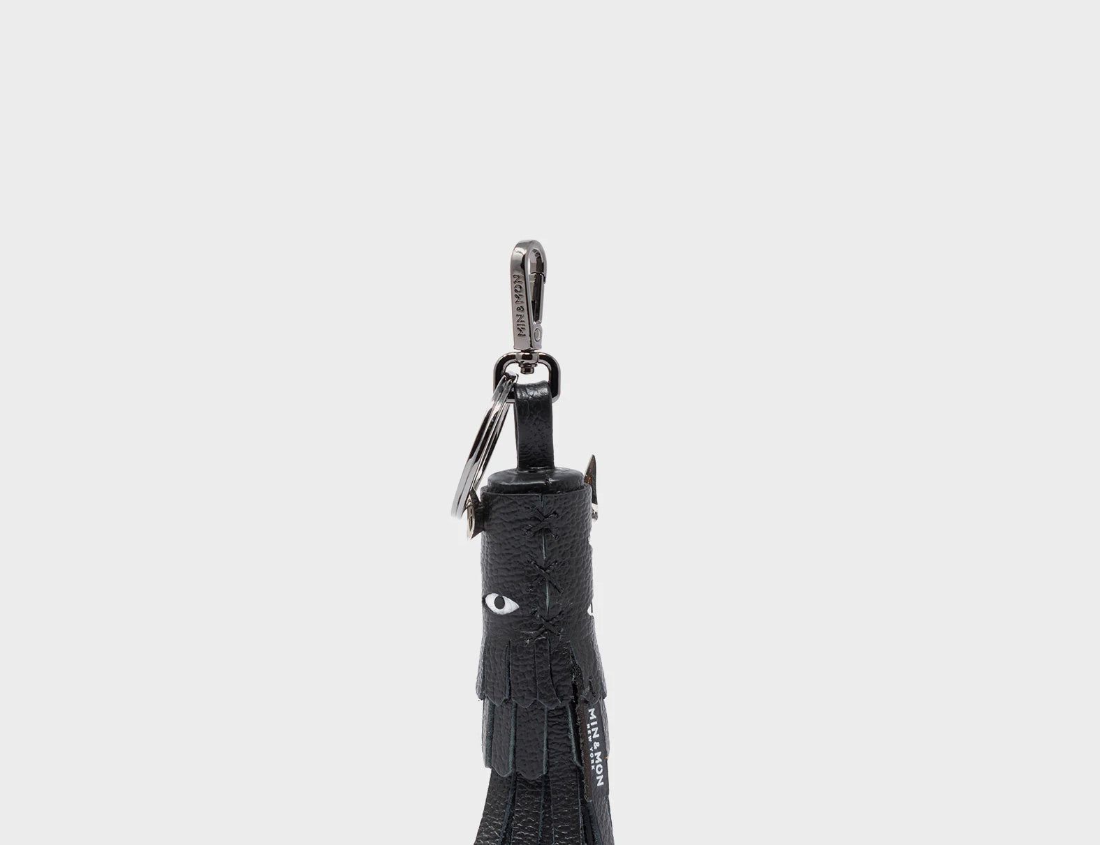 Oliver The Ox Charm - Black Leather Keychain - Back View