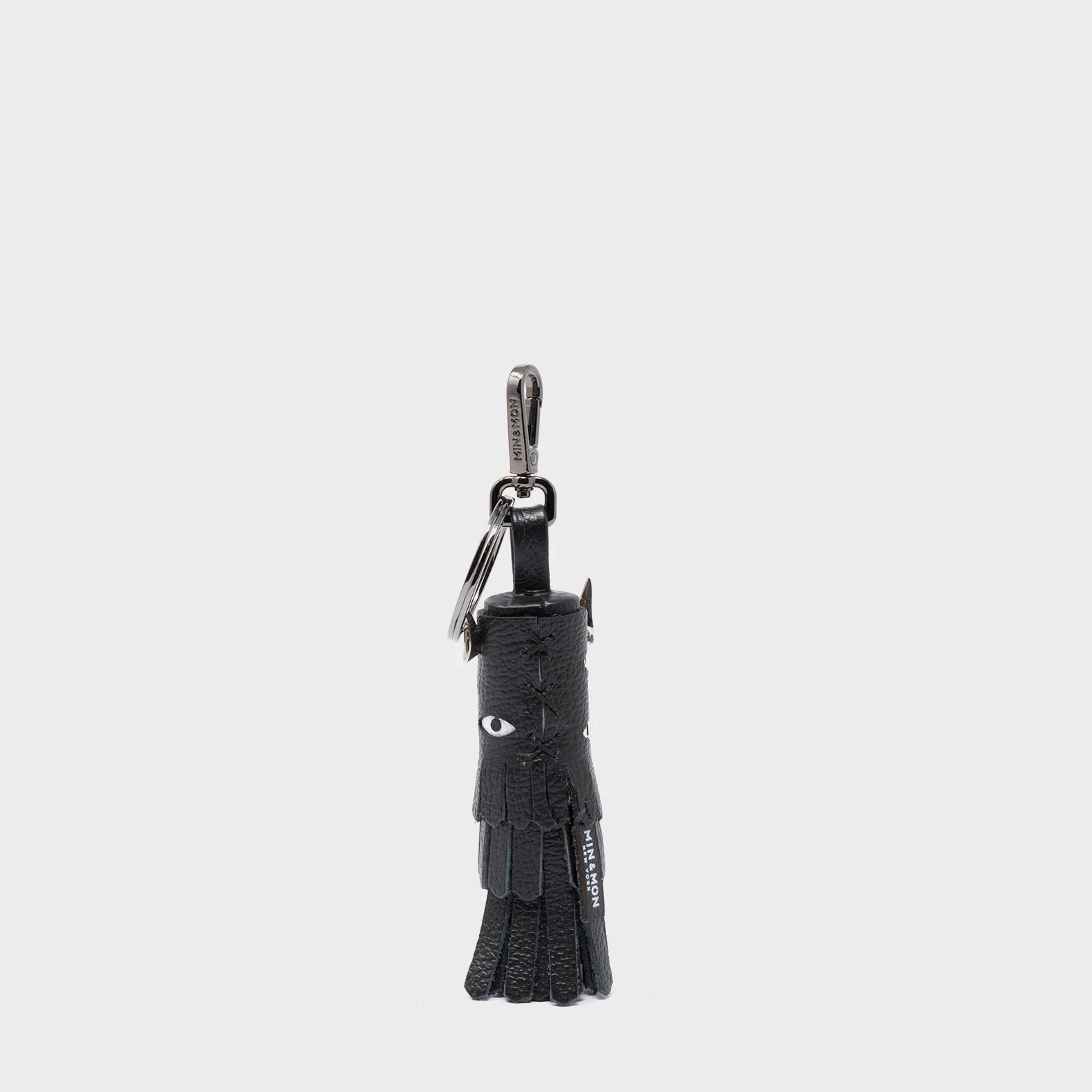 Oliver The Ox Charm - Black Leather Keychain - Back View