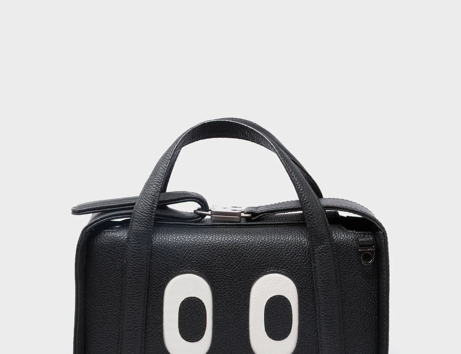 Benji Medium Crossbody Black Leather Bag - Look Up 👀 - Front View