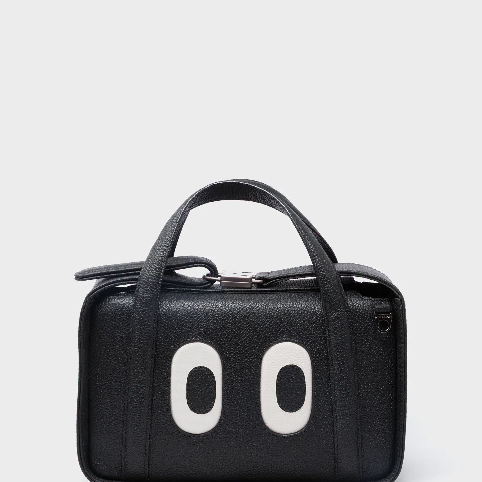 Benji Medium Crossbody Black Leather Bag - Look Up 👀 - Front View