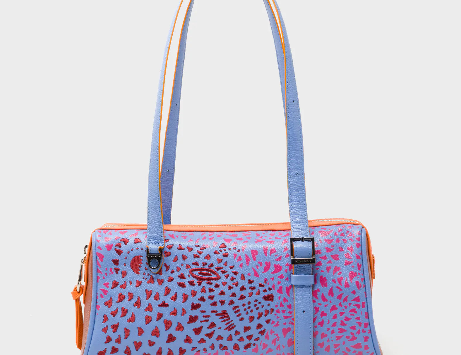 Esther Vista Blue Satchel Mini Bag - Retro Tiger Embroidery - Front View