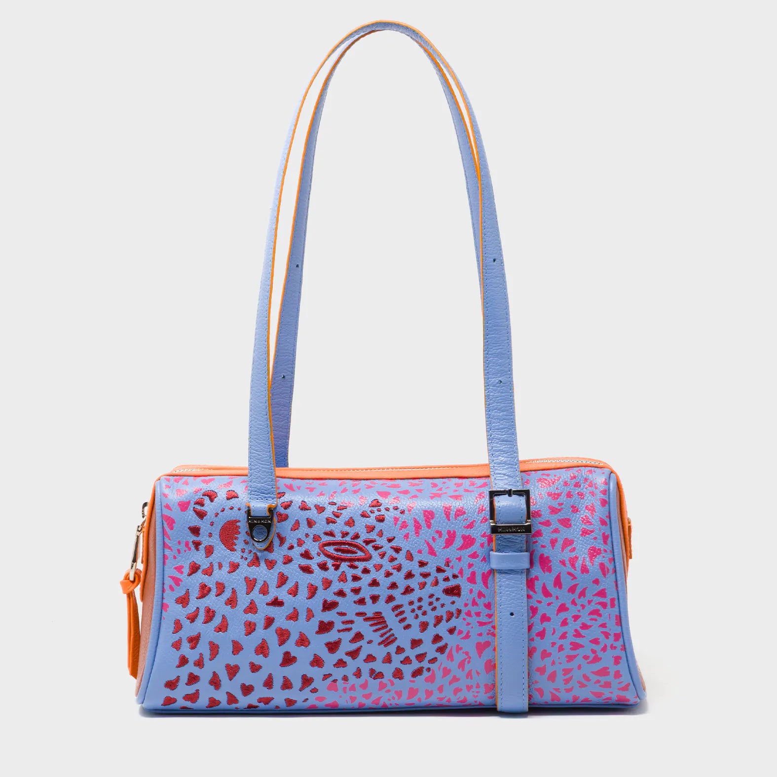 Esther Vista Blue Satchel Mini Bag - Retro Tiger Embroidery - Front View