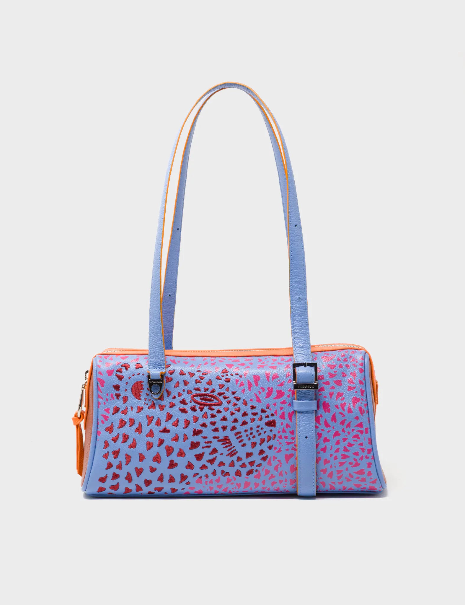 Esther Vista Blue Satchel Mini Bag - Retro Tiger Embroidery - Front View