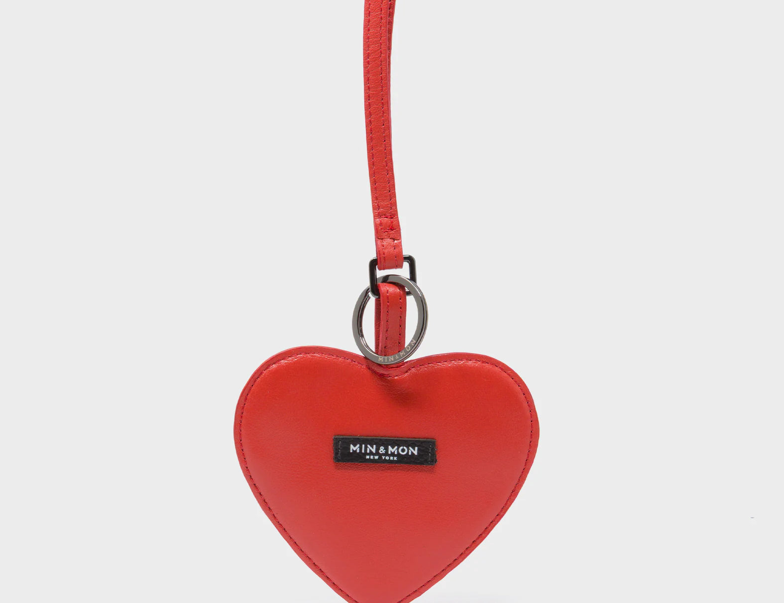 Happy Heart Charm - Poppy Red Leather Bag Charm - Back