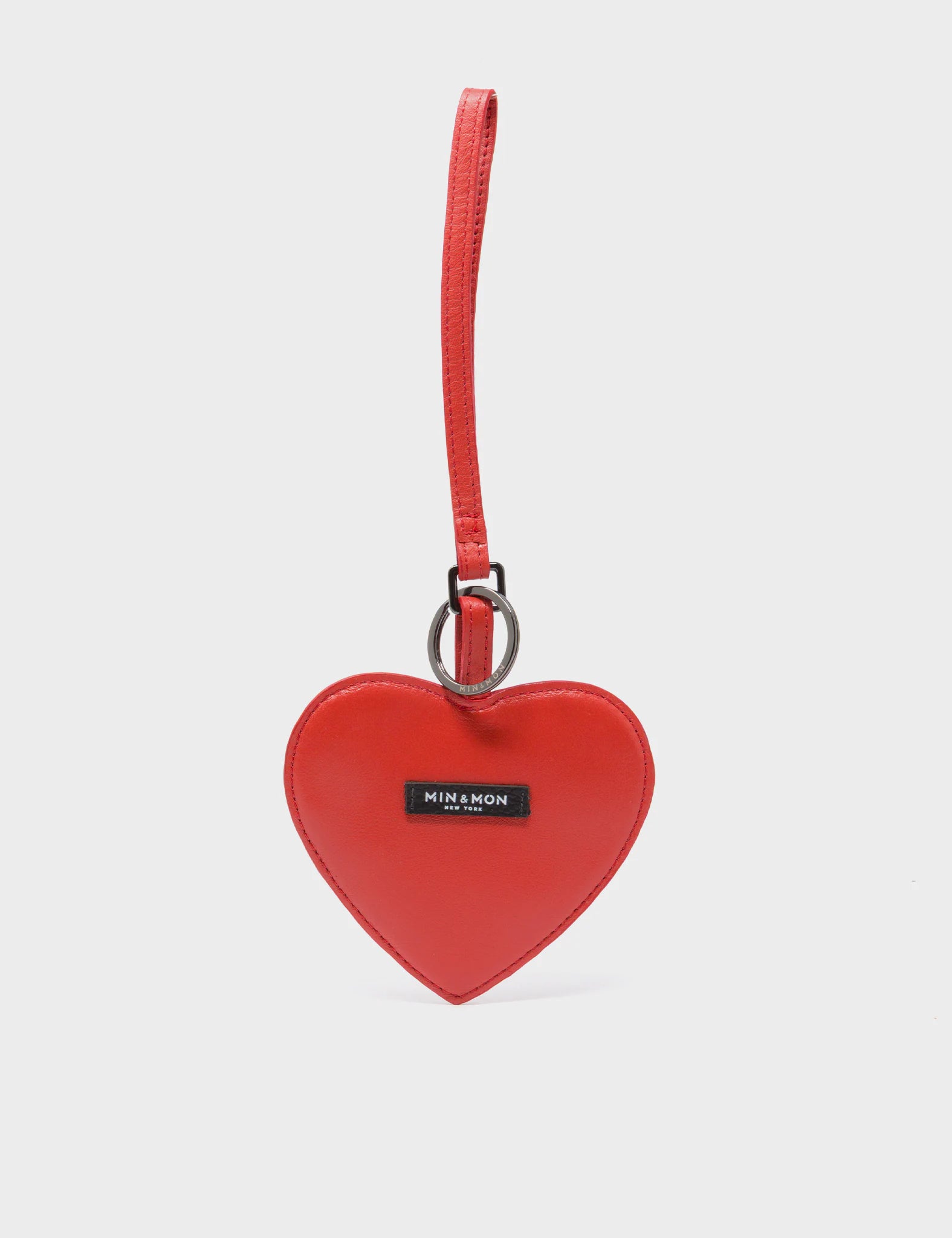 Happy Heart Charm - Poppy Red Leather Bag Charm - Back