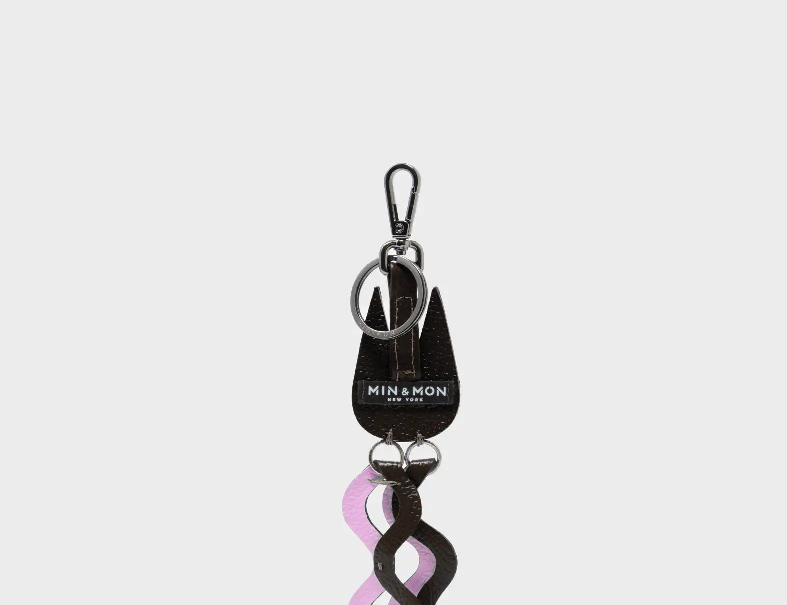 Cosmic Cat Charm - Black and Parfait Pink Leather Keychain - Back