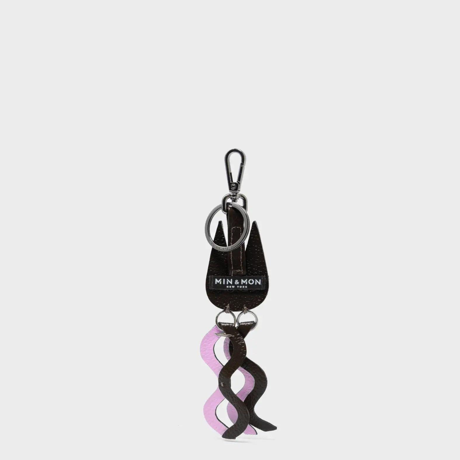 Cosmic Cat Charm - Black and Parfait Pink Leather Keychain - Back