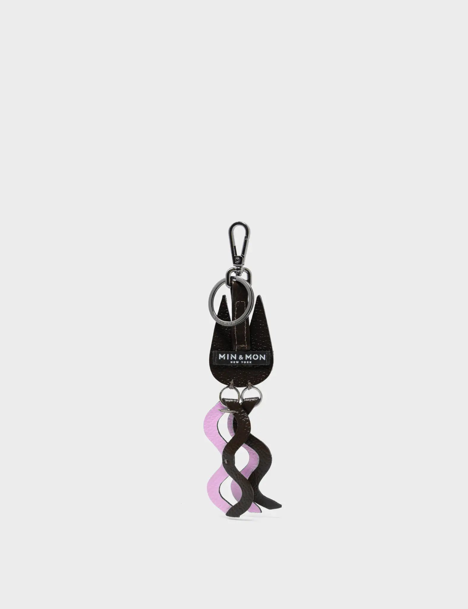 Cosmic Cat Charm - Black and Parfait Pink Leather Keychain - Back