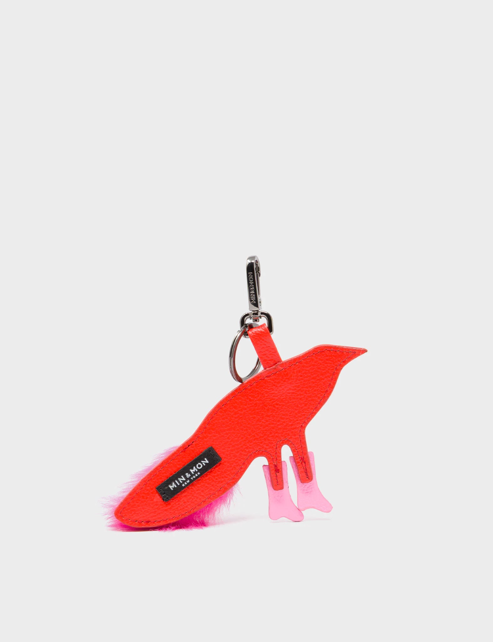 Bird In Boots Charm - Fiesta Red Leather Keychain - back