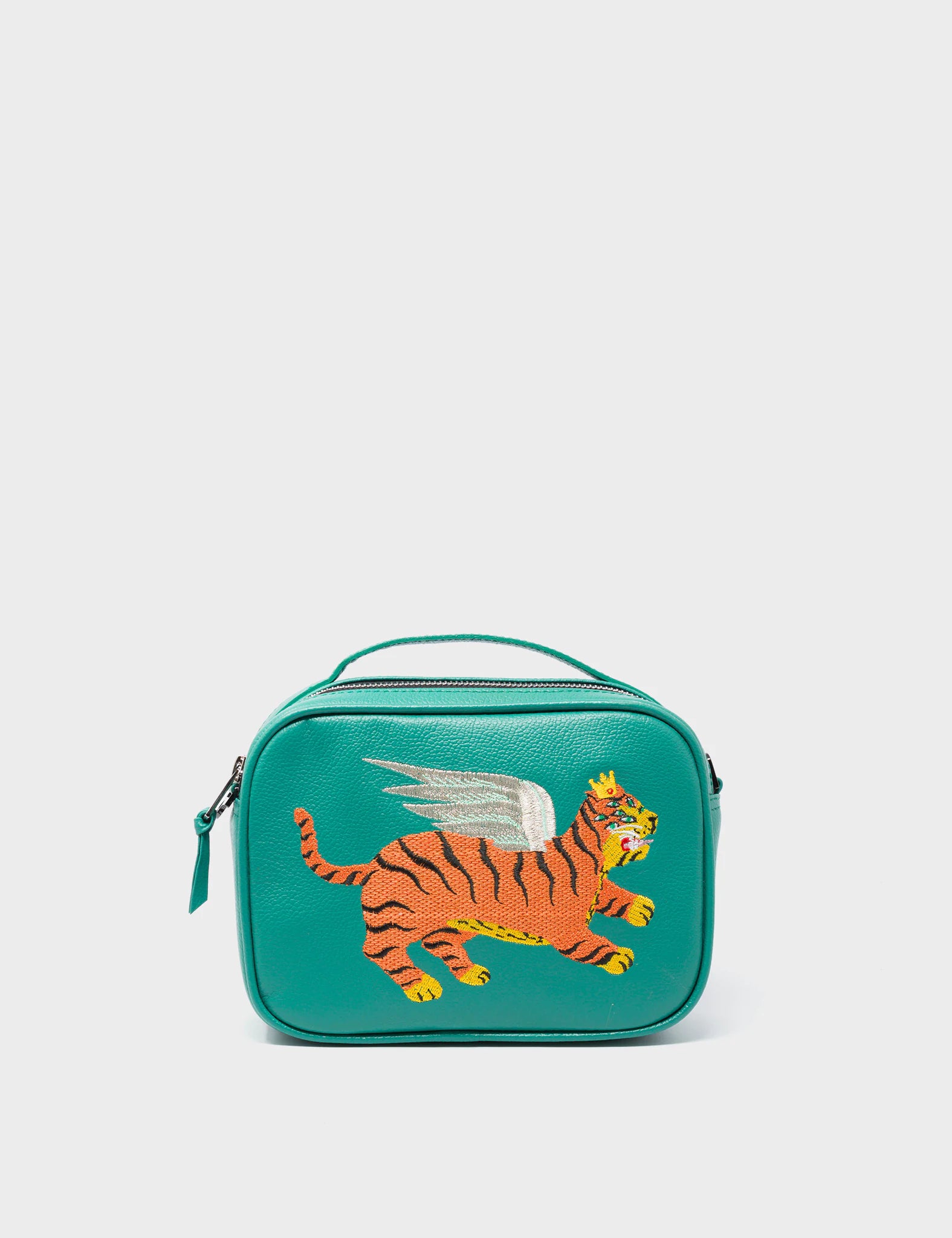 Verto Green Leather Crossbody Bag - Flying Tiger Embroidery - Front View