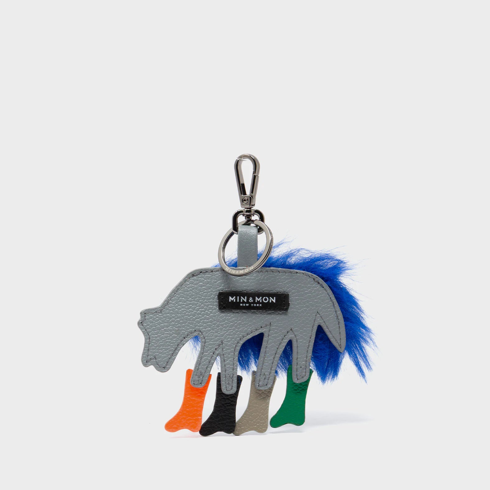 Wolf In Heels Charm - Blue Faux Fur and Multicolored Boots Keychain - Package