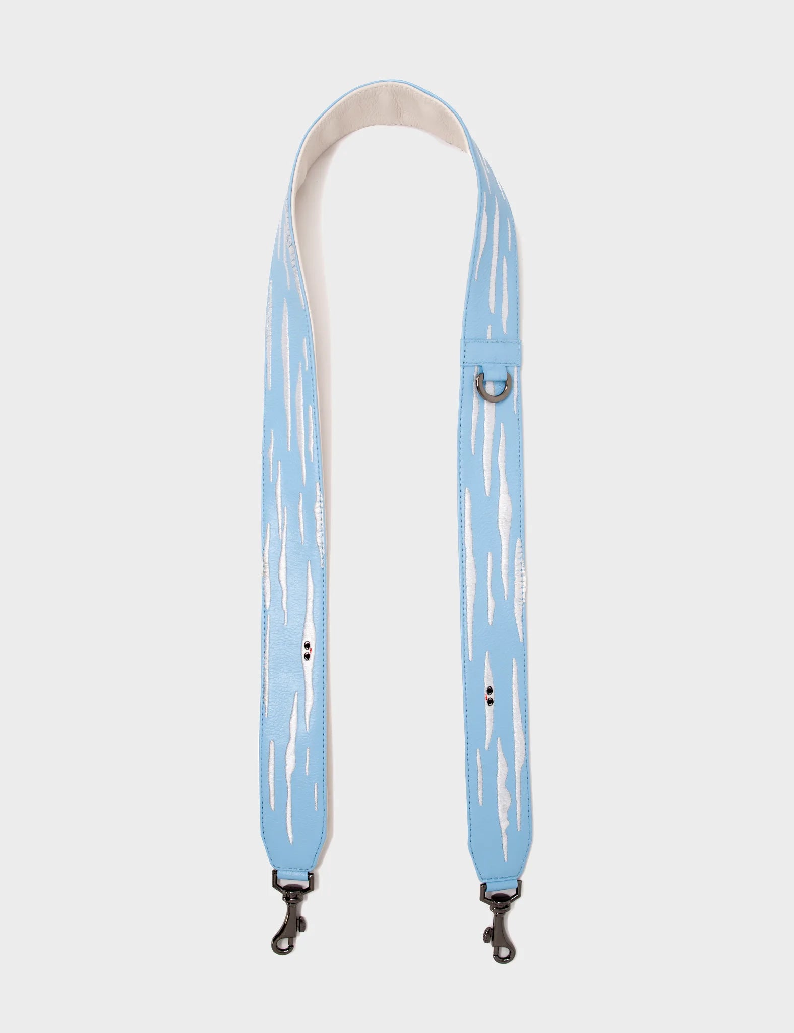 Detachable Blue Leather Shoulder Strap - Clouds Embroidery - Side 