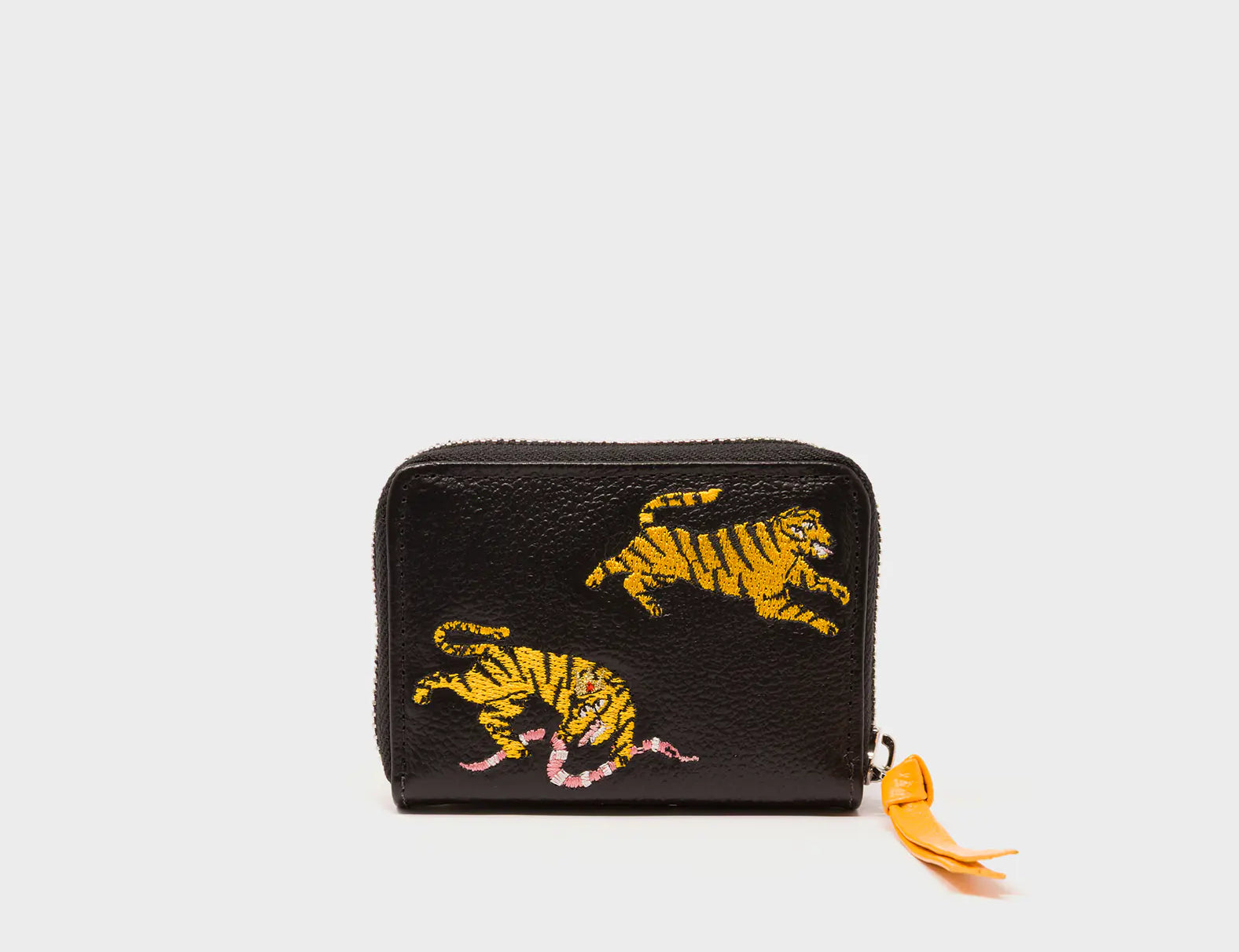 Frodo Black Leather Zip Around Wallet - Tigers Embroidery - Back