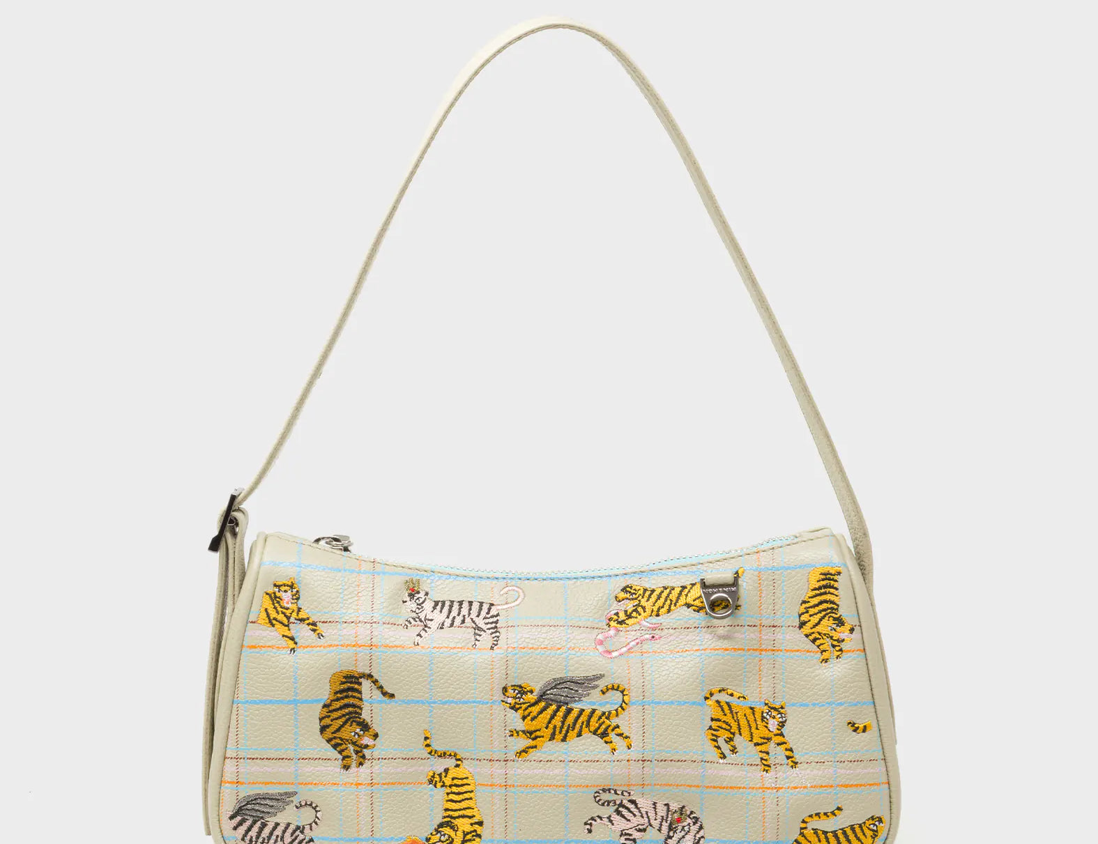 Lucas Hobo Mini Gravel Beige Handbag - Retro Tiger Embroidery - Front View