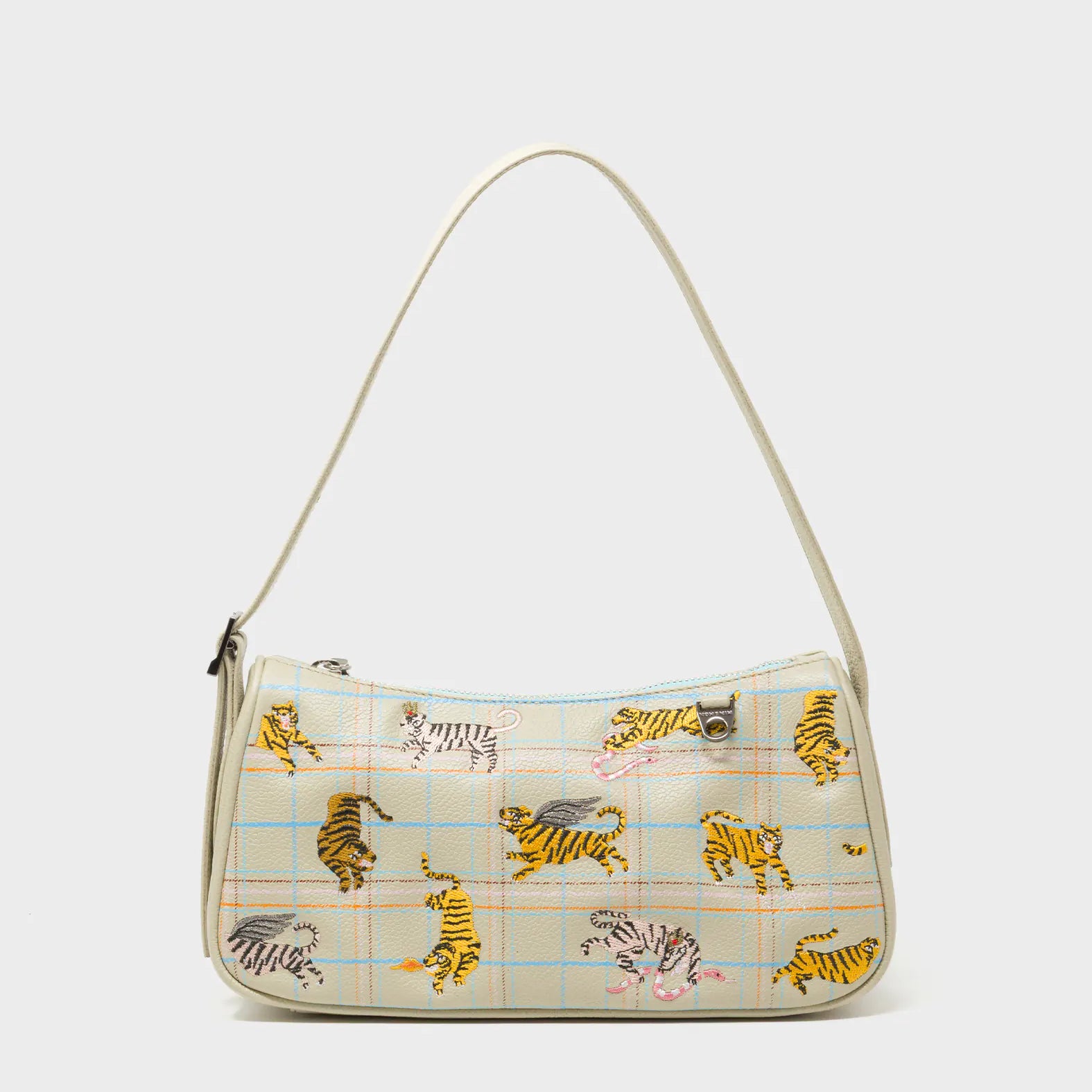 Lucas Hobo Mini Gravel Beige Handbag - Retro Tiger Embroidery - Front View