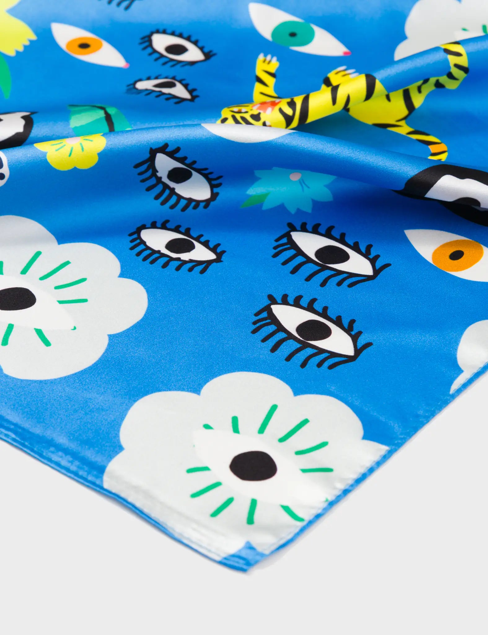 Blue Silk Headscarf - Floral Fall - Detail View