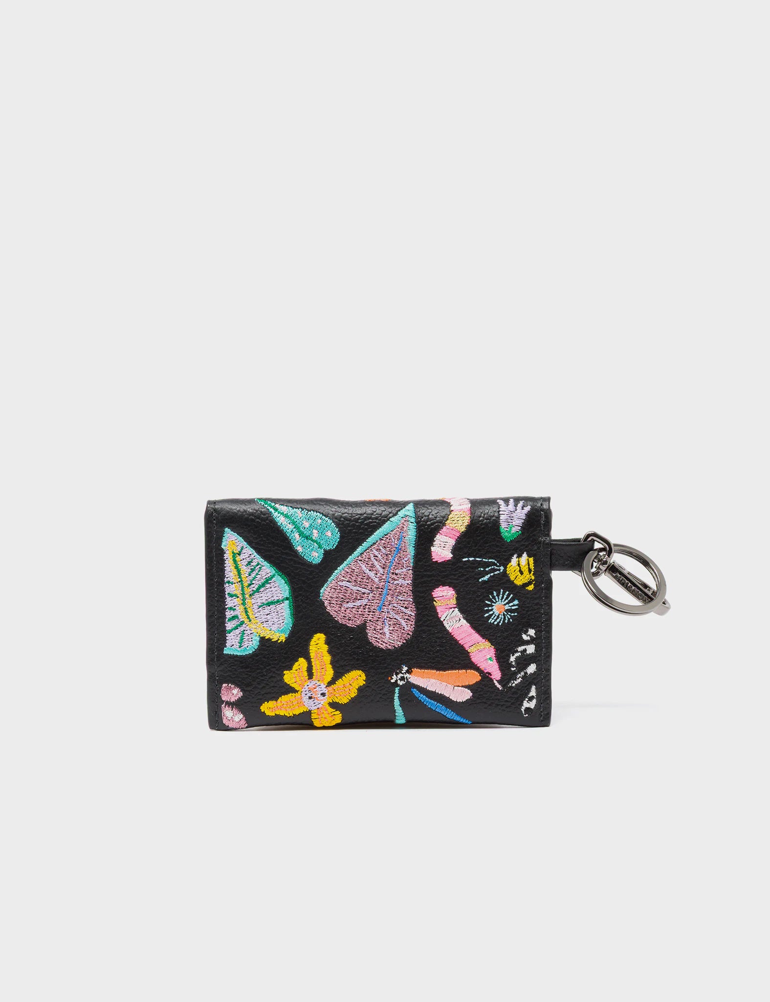 Fabian Black Leather Wallet - Autumn Blush Embroidery - Back