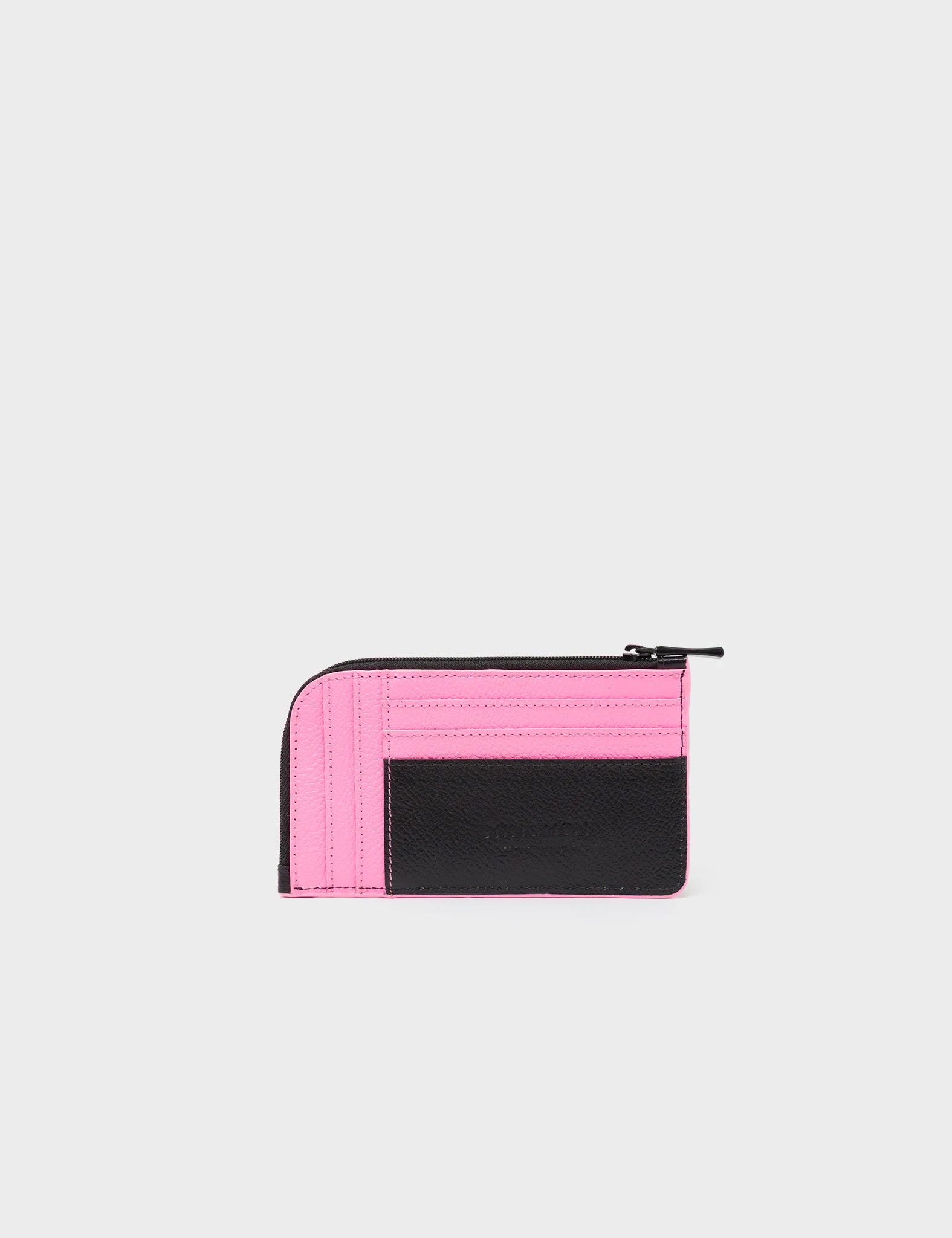 Fausto Black Leather Zip-around Cardholder - Autumn Blush Embroidery - Back