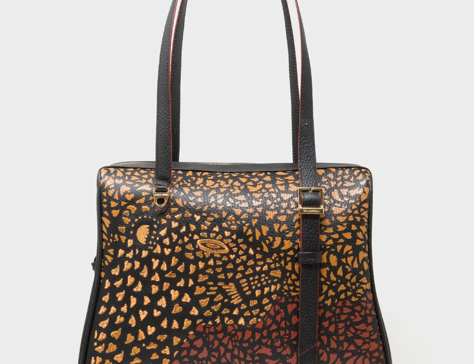 Esther Black Satchel Bag - Retro Tiger Embroidery - Front View