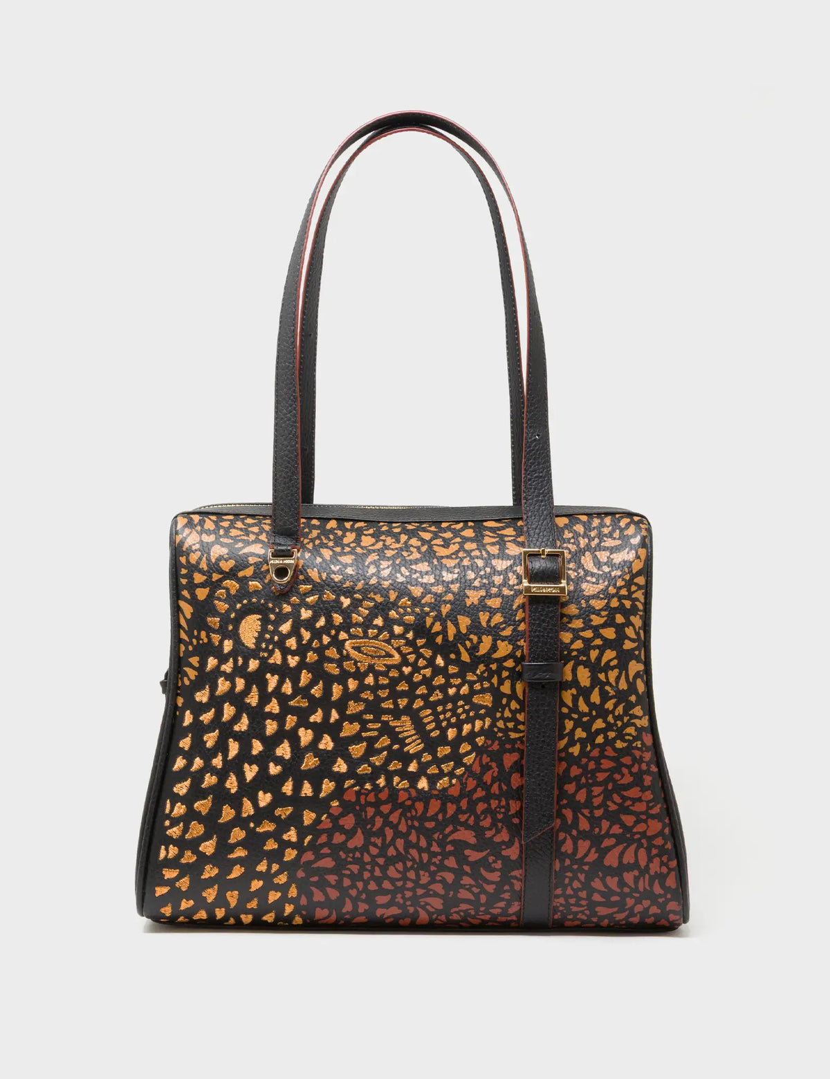 Esther Black Satchel Bag - Retro Tiger Embroidery - Front View