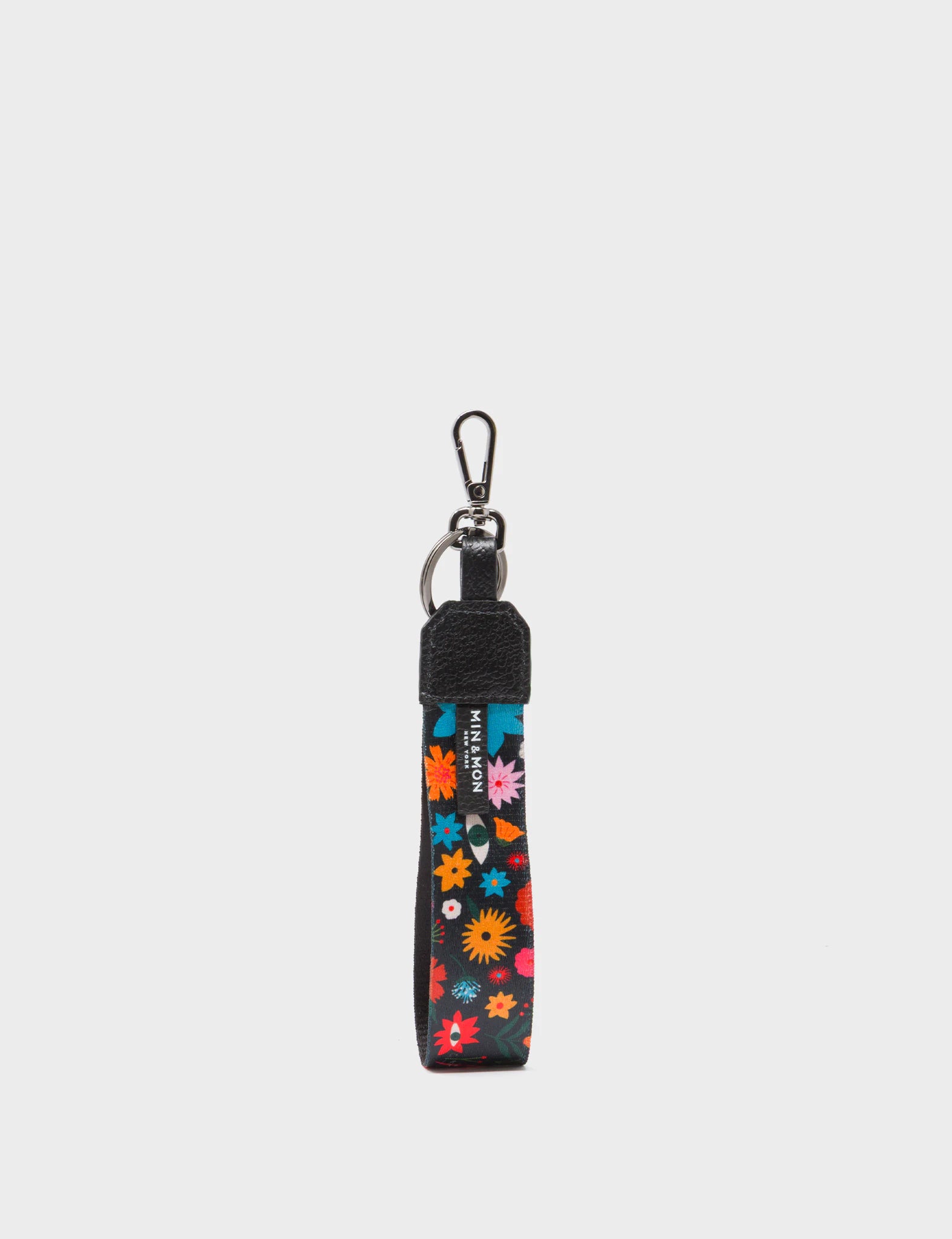 Black Nylon Keychain - Flowers Print - Back