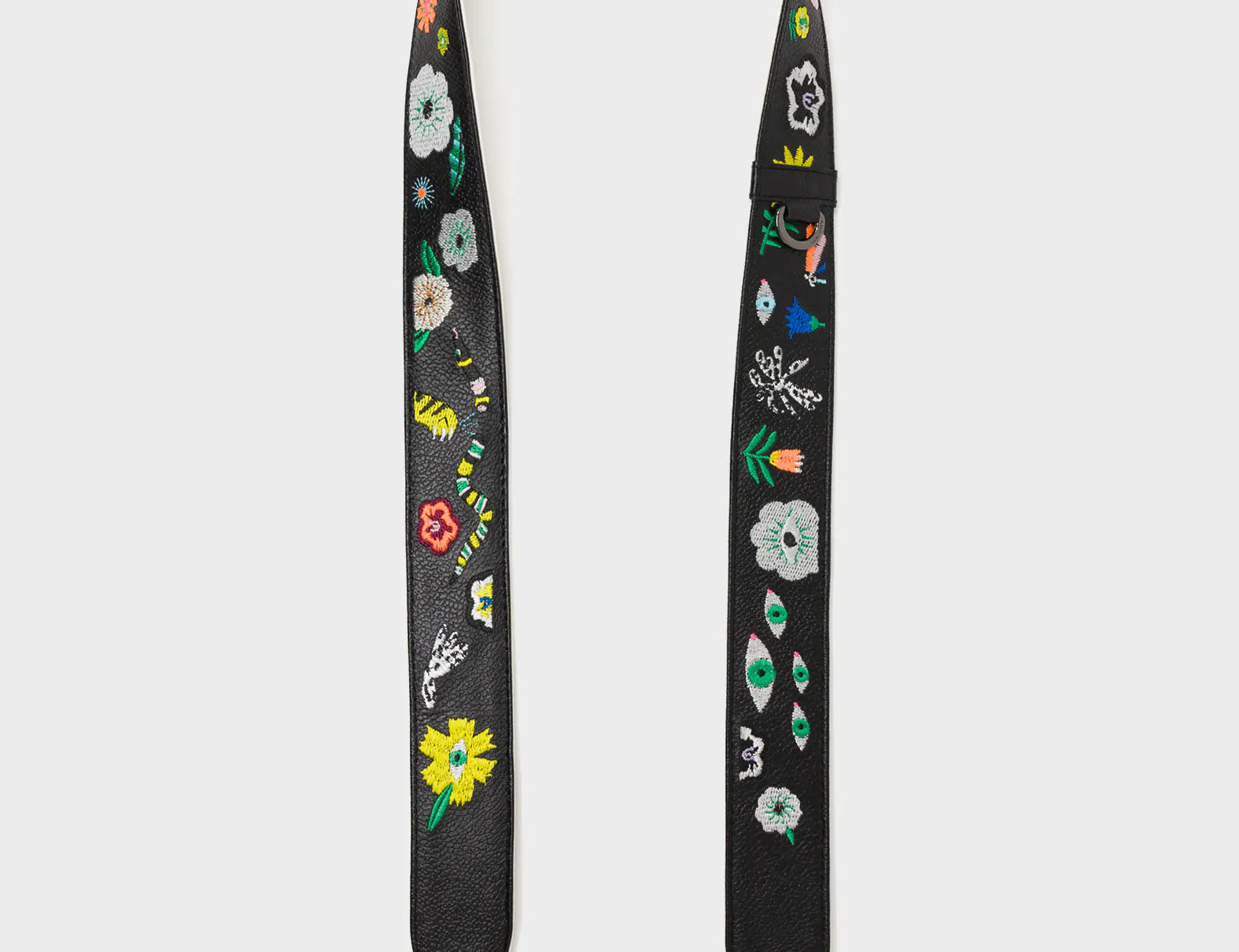 Detachable Black Leather Shoulder Strap - Floralia Embroidery  - Open