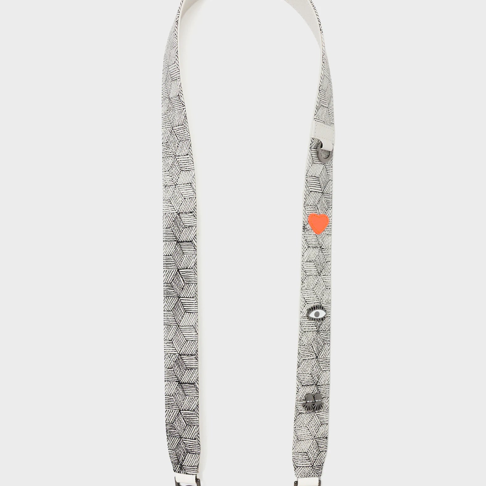 Detachable Cream Leather Shoulder Strap - Cubes Design - Front View