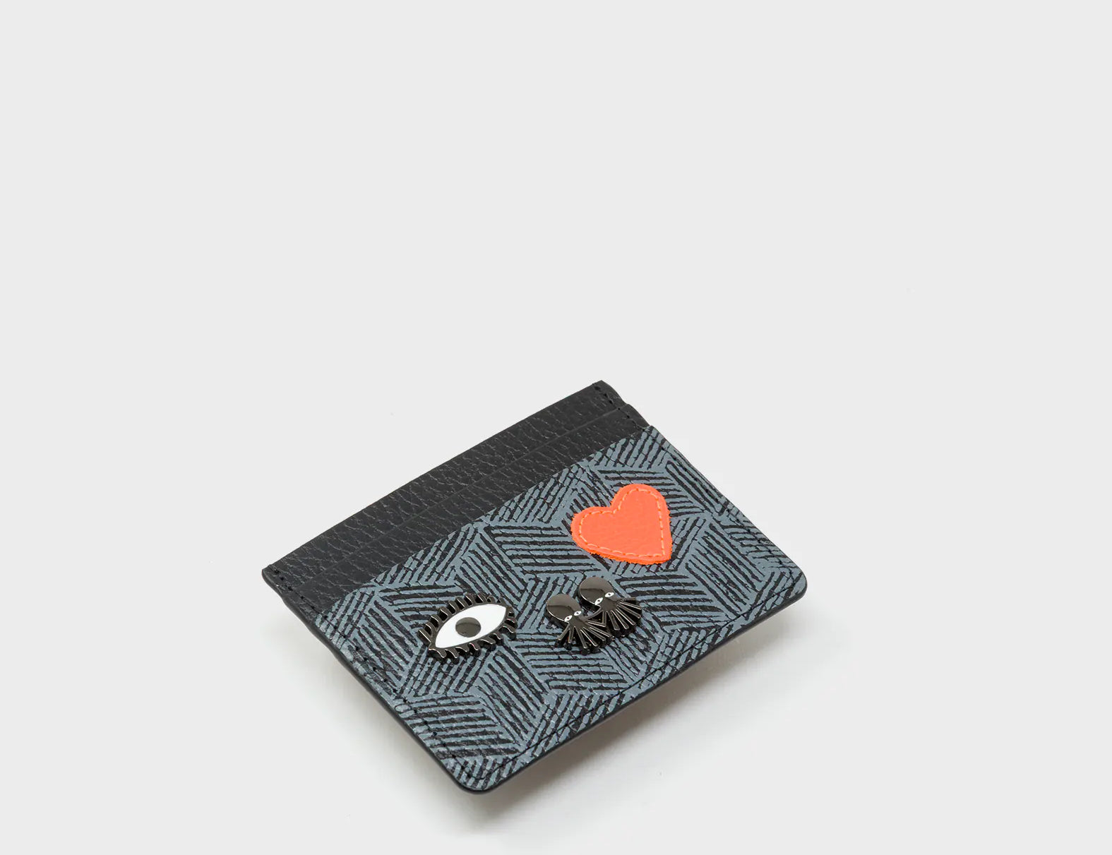 Filium Black Leather Cardholder - Cubes Design - Side View