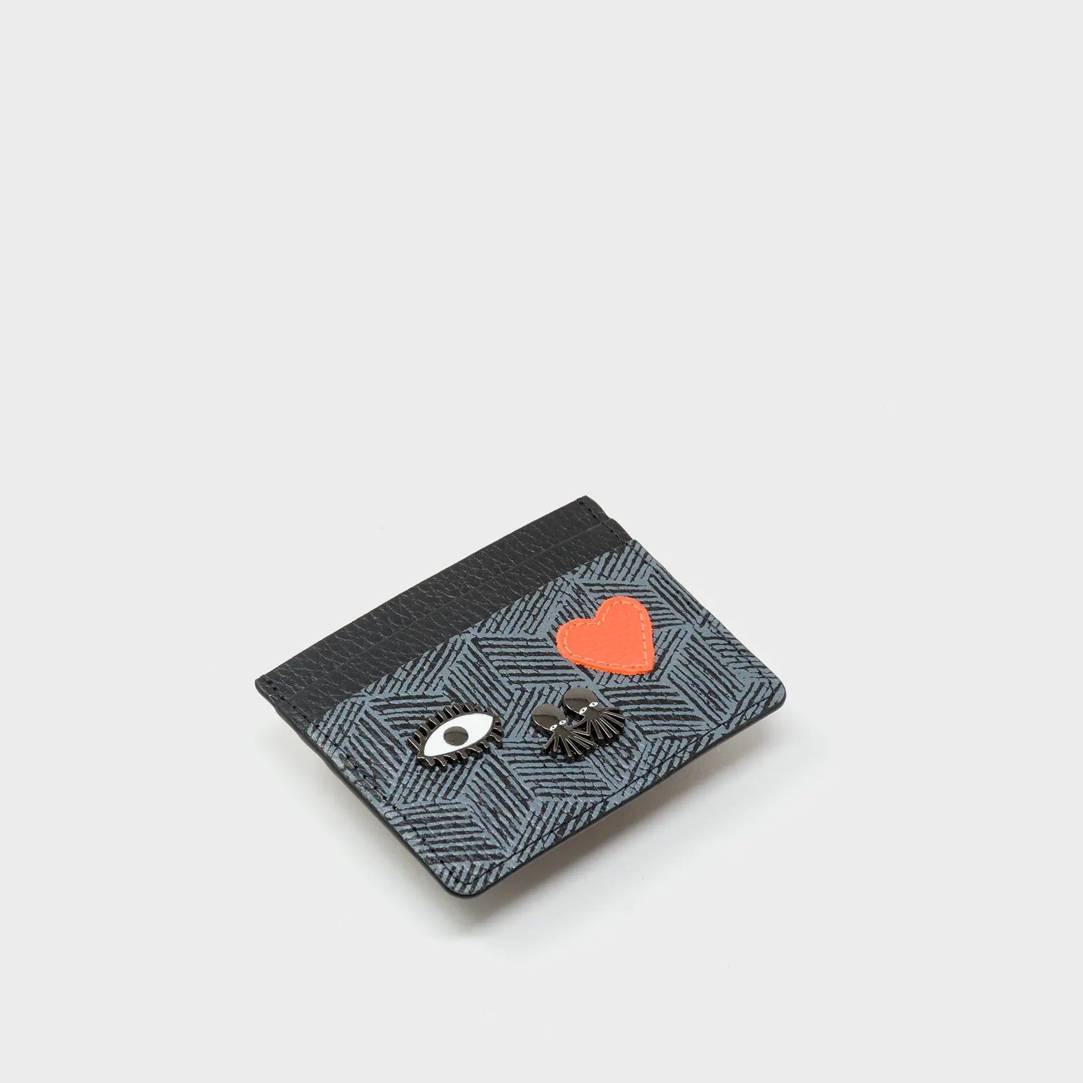 Filium Black Leather Cardholder - Cubes Design - Side View