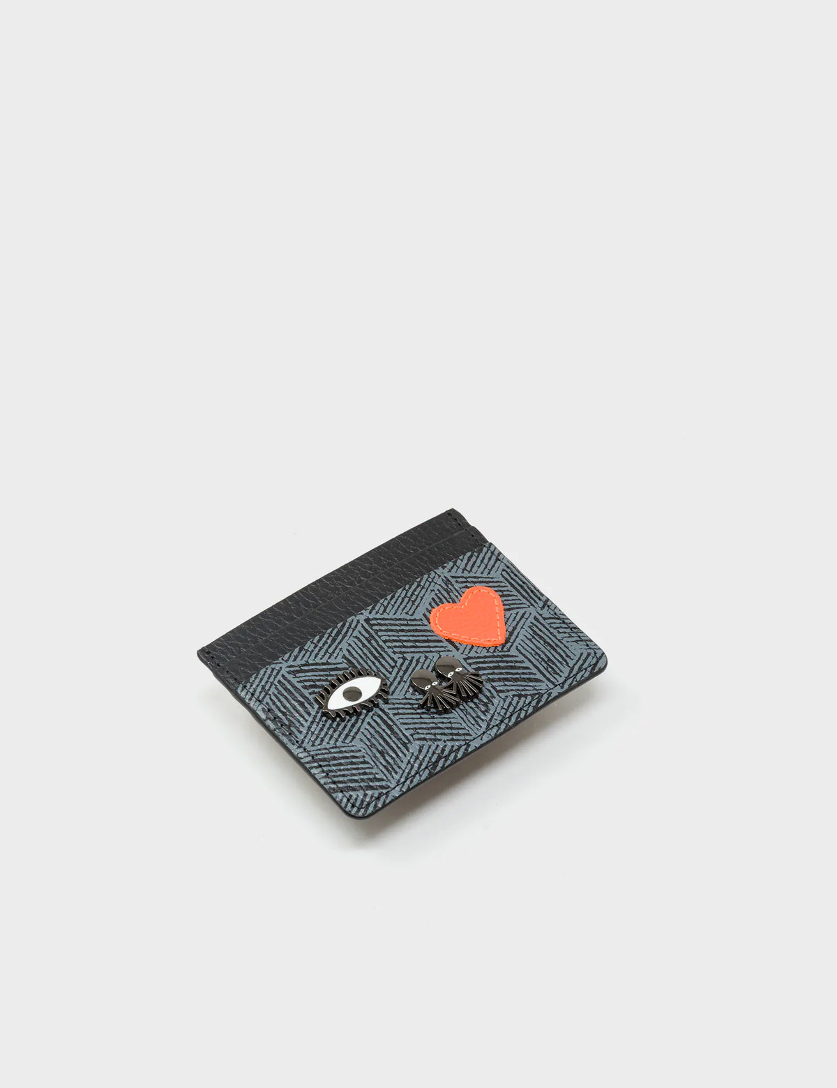 Filium Black Leather Cardholder - Cubes Design - Side View