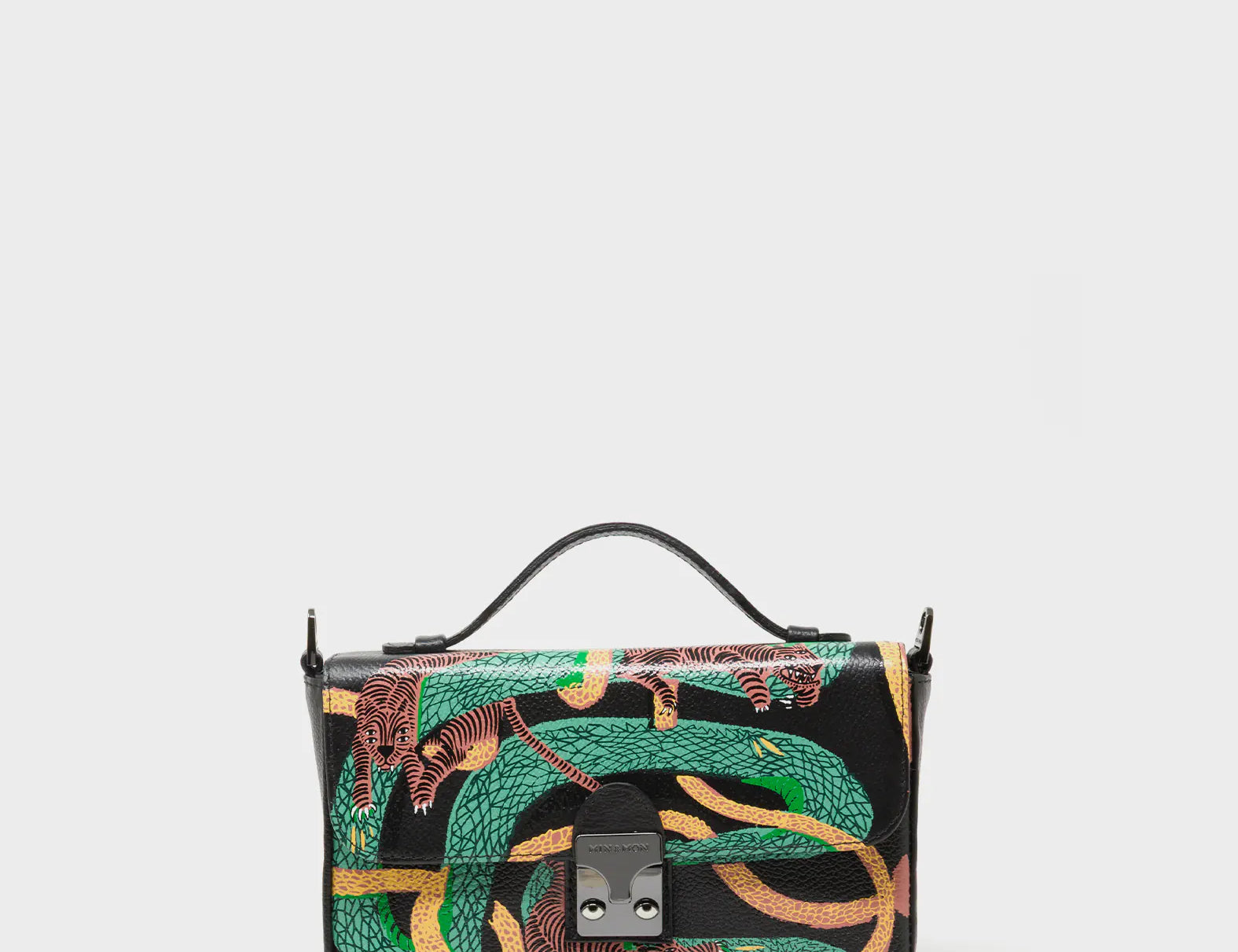 Amantis Black Leather Crossbody Mini Handbag - Tangle Tales Design - Front View