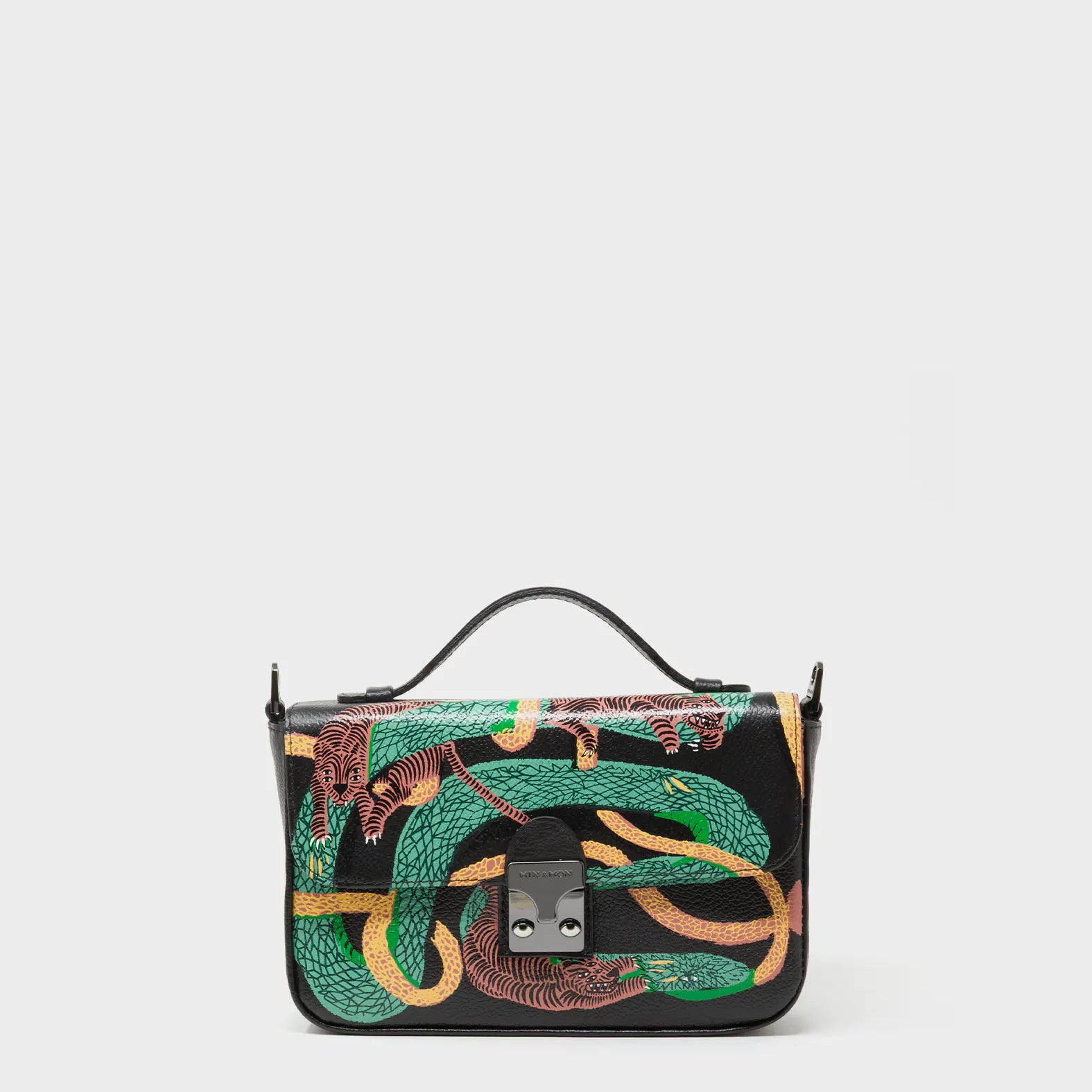 Amantis Black Leather Crossbody Mini Handbag - Tangle Tales Design - Front View