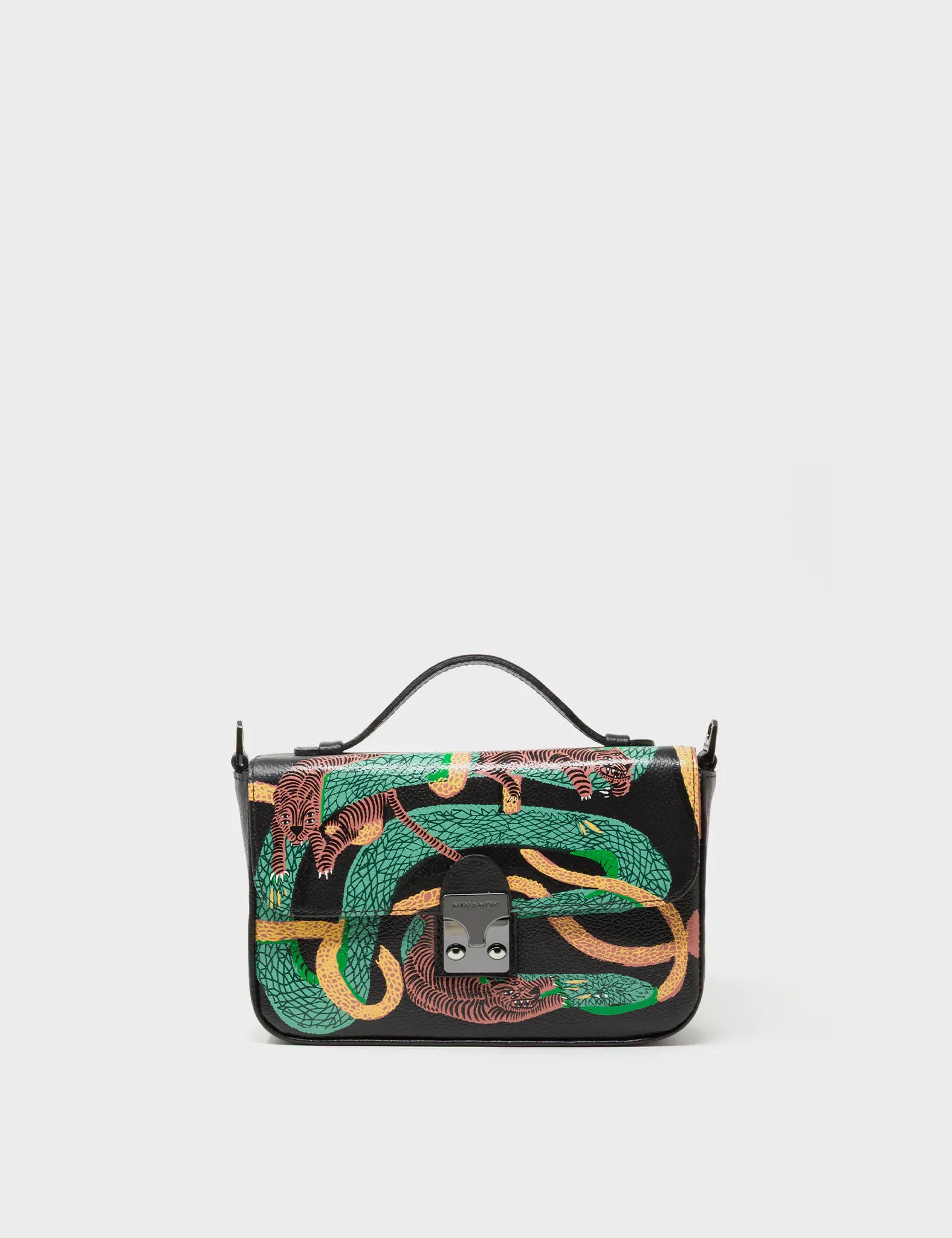 Amantis Black Leather Crossbody Mini Handbag - Tangle Tales Design - Front View