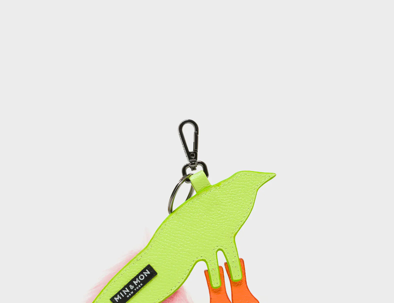 Bird In Boots Charm - Neon Lime and Pink Leather Keychain - Back View