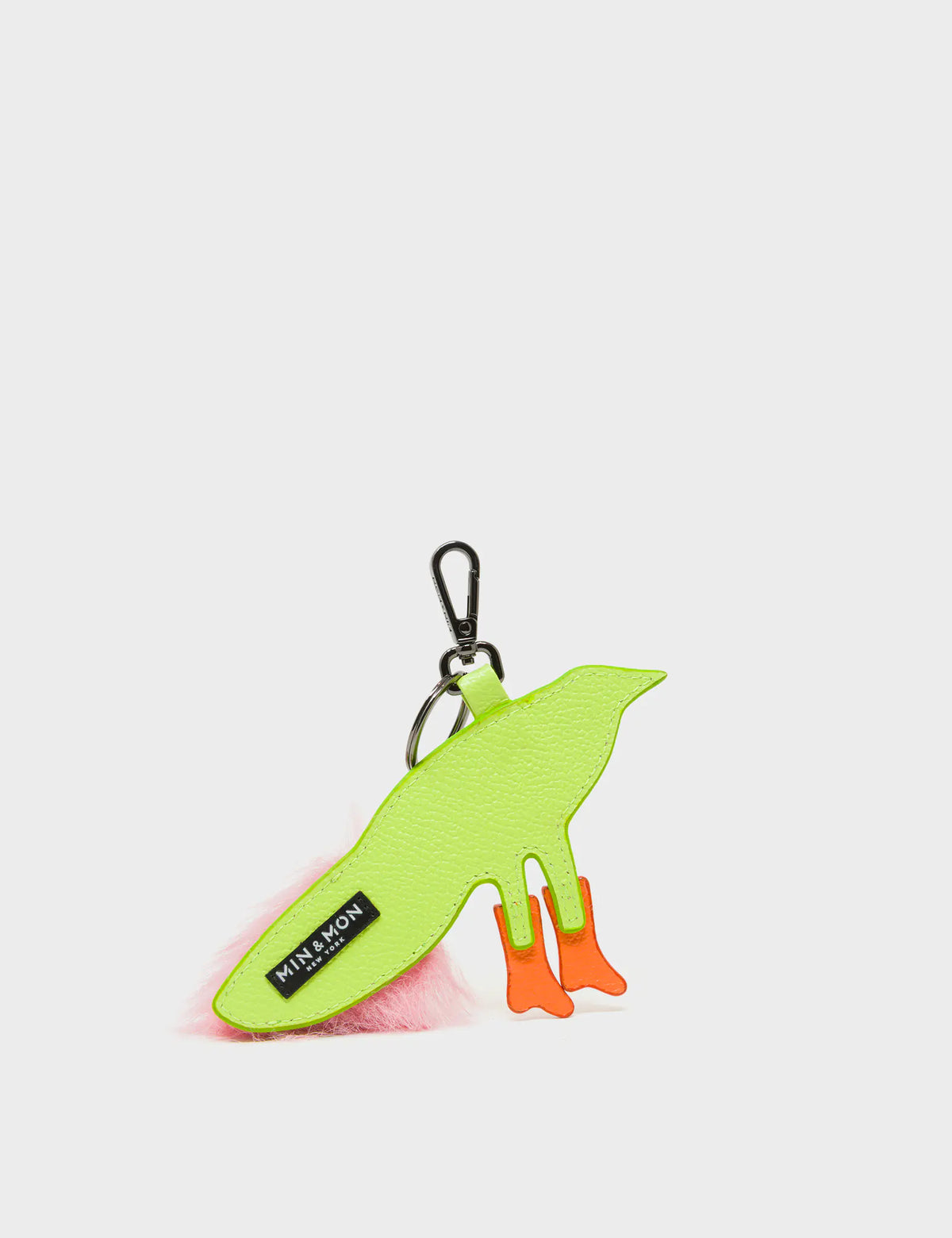 Bird In Boots Charm - Neon Lime and Pink Leather Keychain - Back View