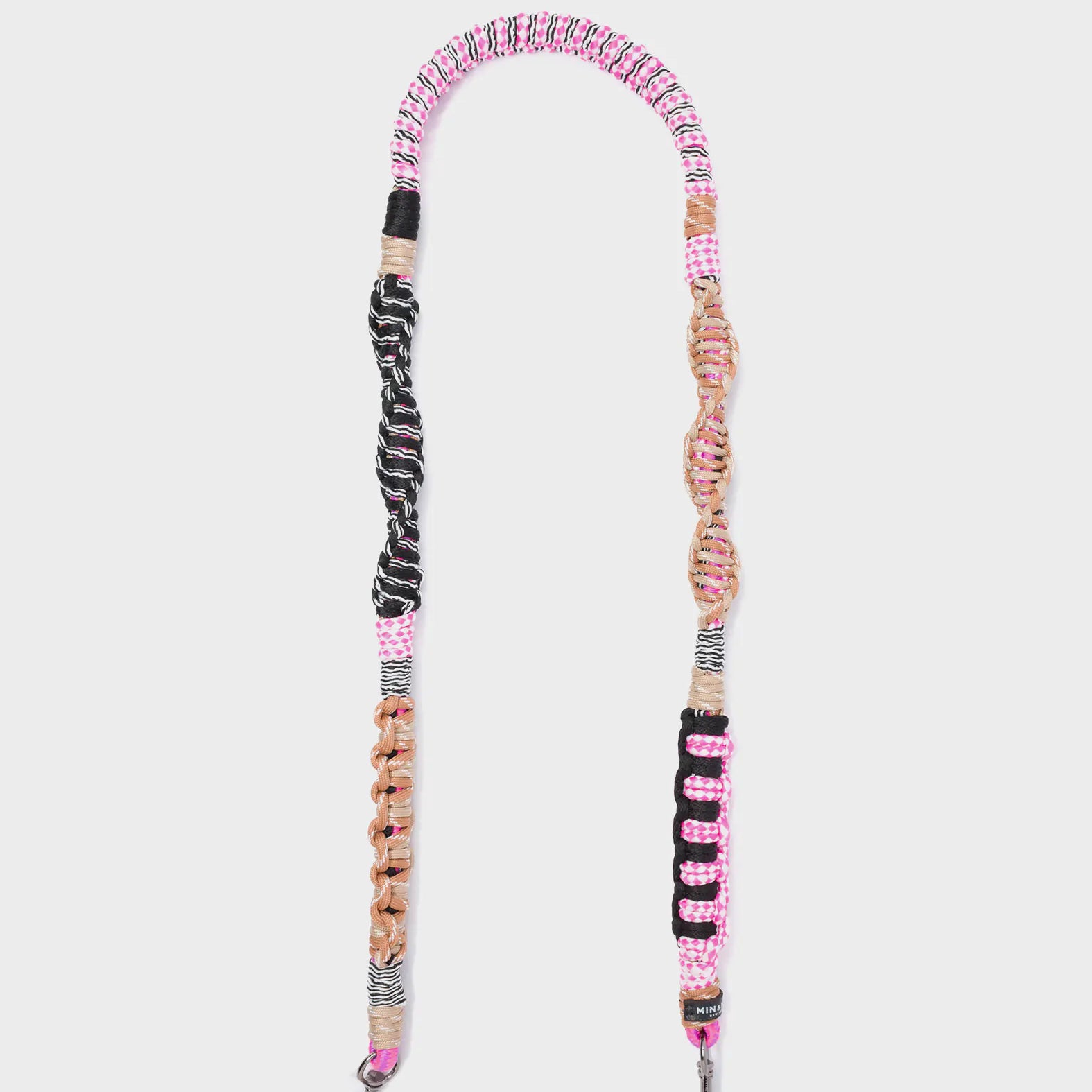 Detachable Shoulder Strap - Black, Fuchsia and Pink Handwoven Paracord - Open View