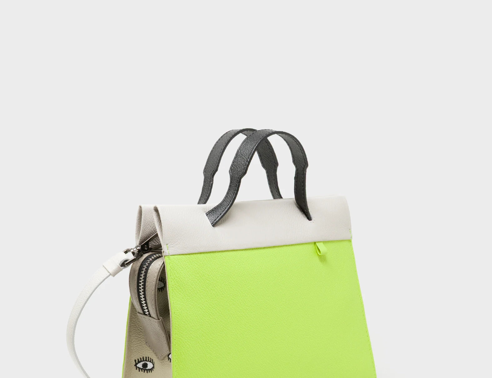 Vali Crossbody Sharp Green Leather Bag - All Over Eyes Embroidery - Handles View