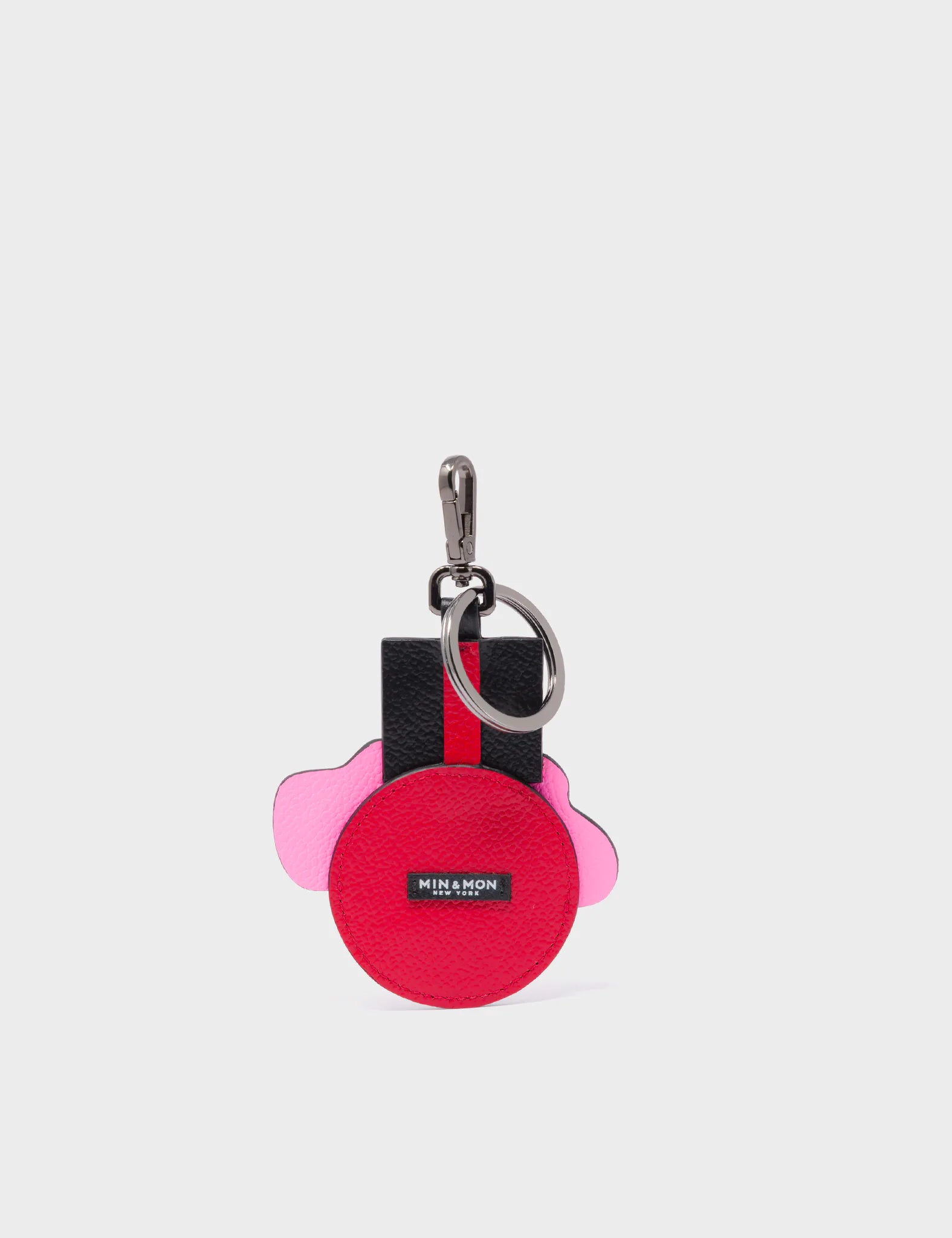 Cloud Hat Charm - Red and Bubblegum Pink Leather Keychain - Back View