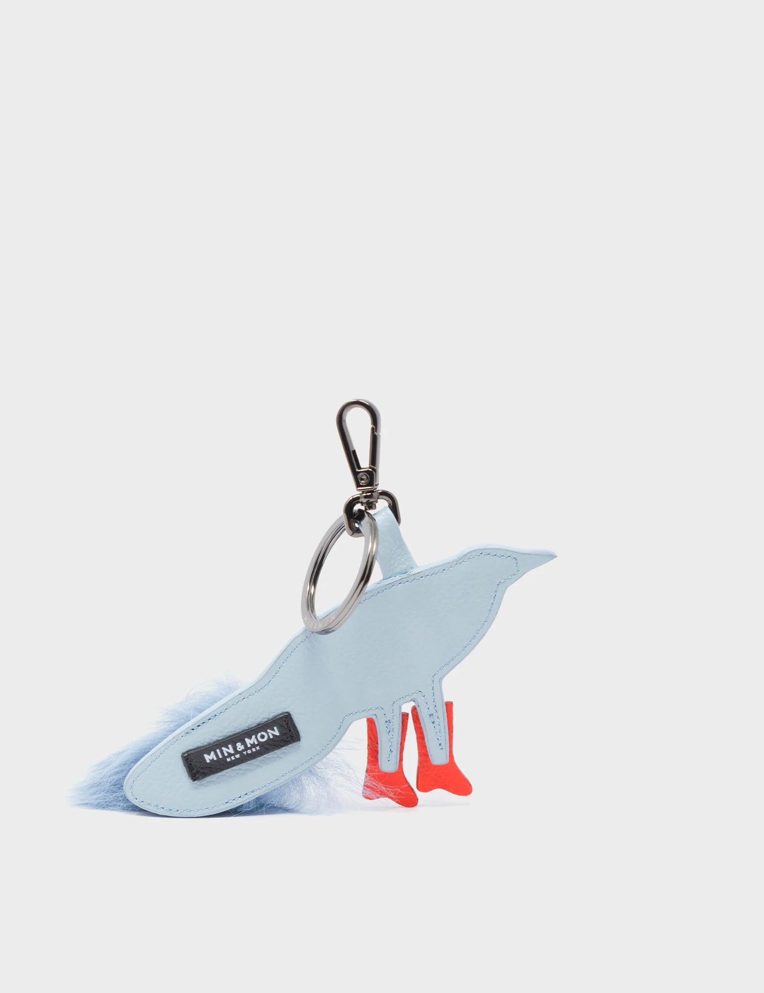 Bird In Boots Charm - Light Blue Leather Keychain - Back View