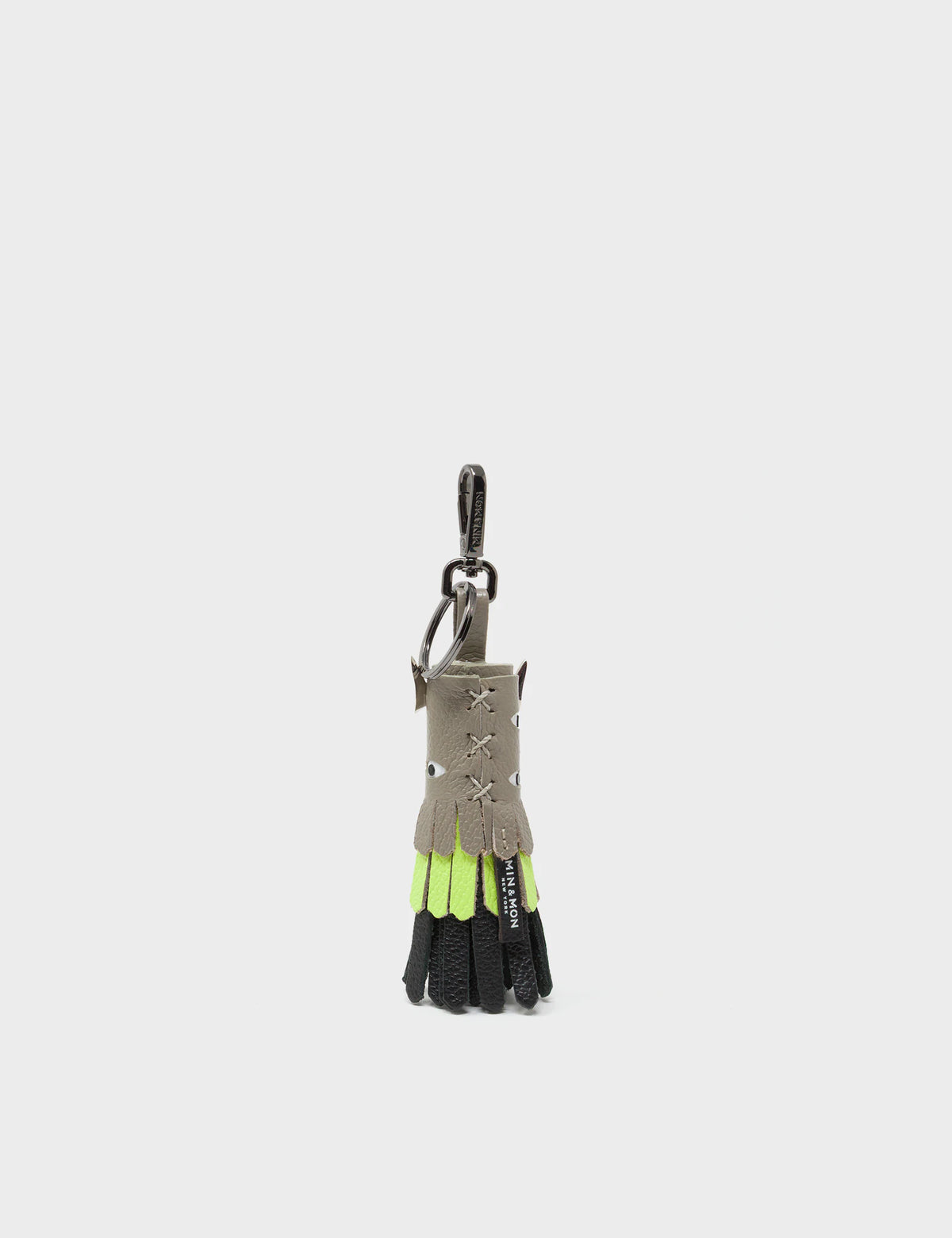 Oliver The Ox Charm - Neon Lime and Tuffet Brown Leather Keychain - Back View