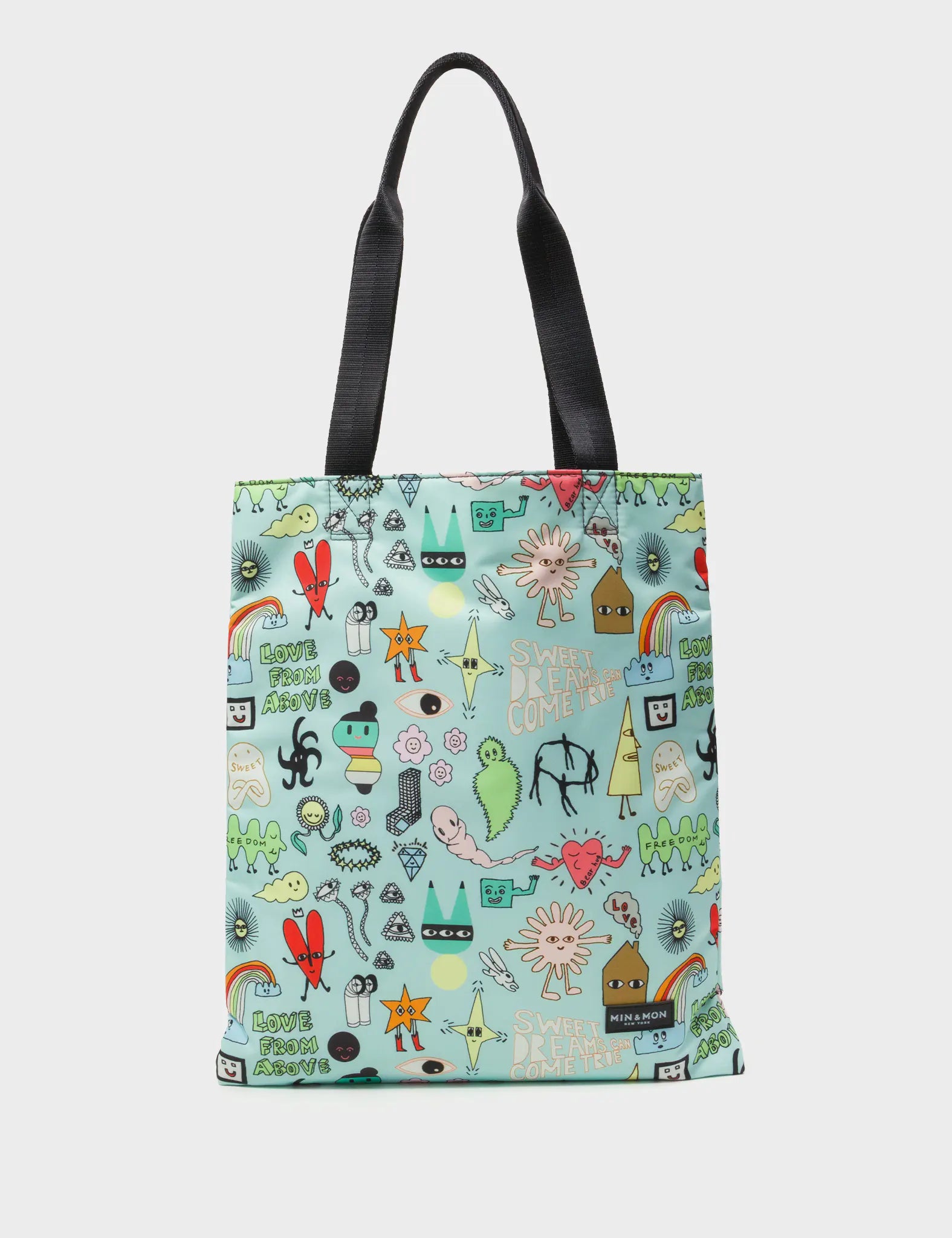The Everyday Tote Bag - Light Blue Cyclepet Fabric Dreams Can Come True Print - Front View