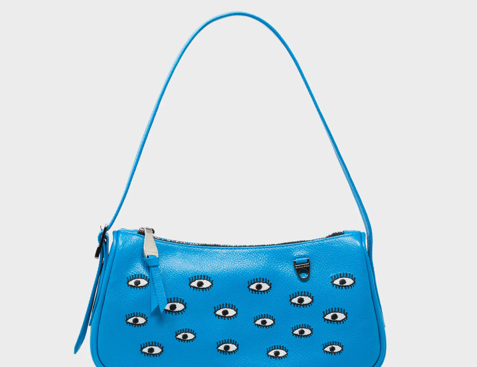 Lucas Hobo Mini Hawaii Blue Handbag - All Over Eyes Embroidery - Front View