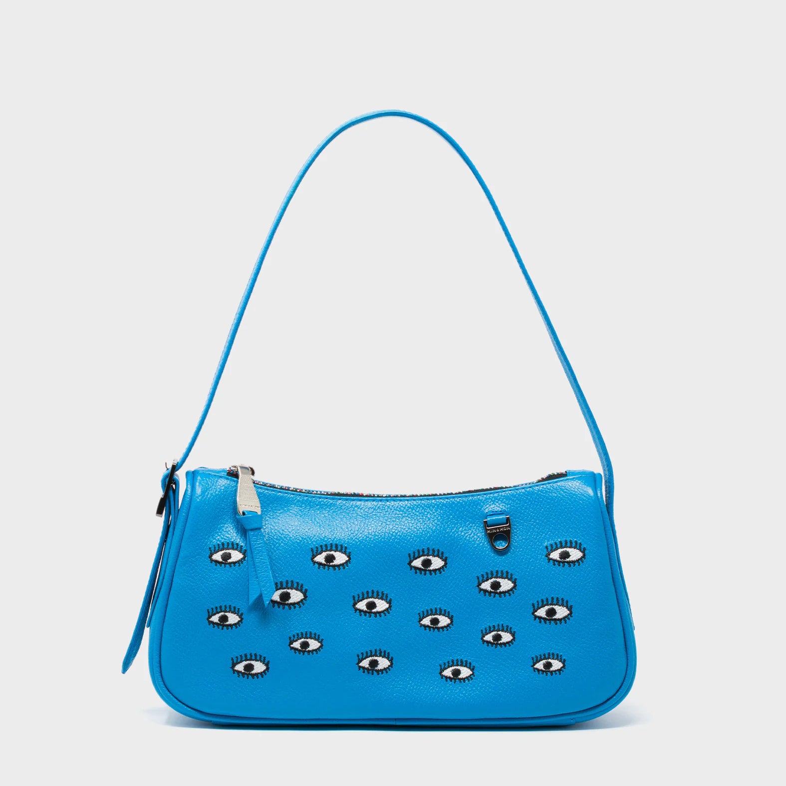 Lucas Hobo Mini Hawaii Blue Handbag - All Over Eyes Embroidery - Front View