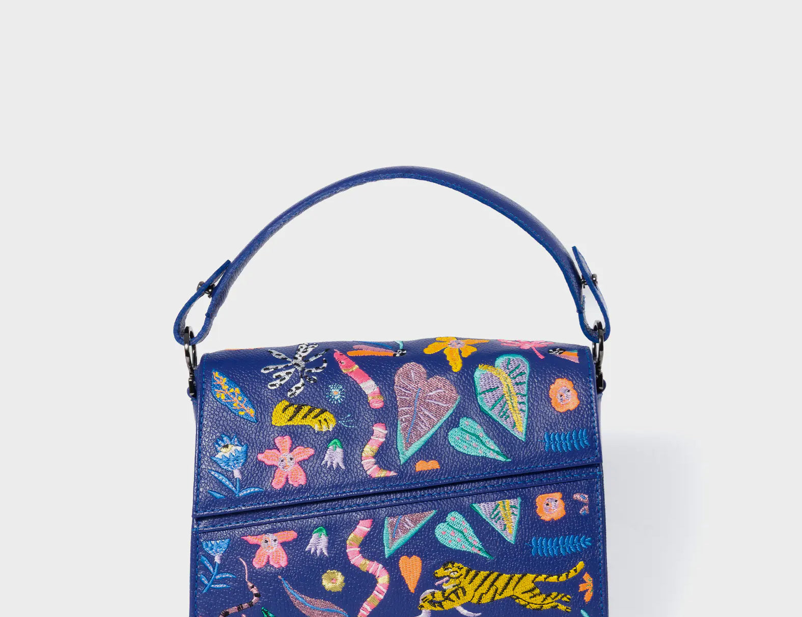 Anastasio Mini Crossbody Handbag Royal Blue Leather - Autumn Blush Embroidery - Front View