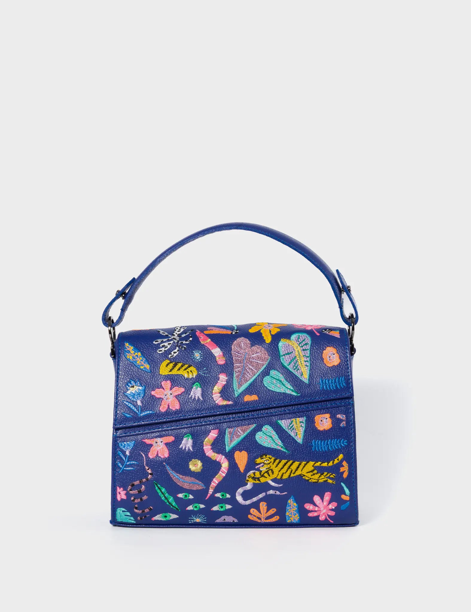 Anastasio Mini Crossbody Handbag Royal Blue Leather - Autumn Blush Embroidery - Front View