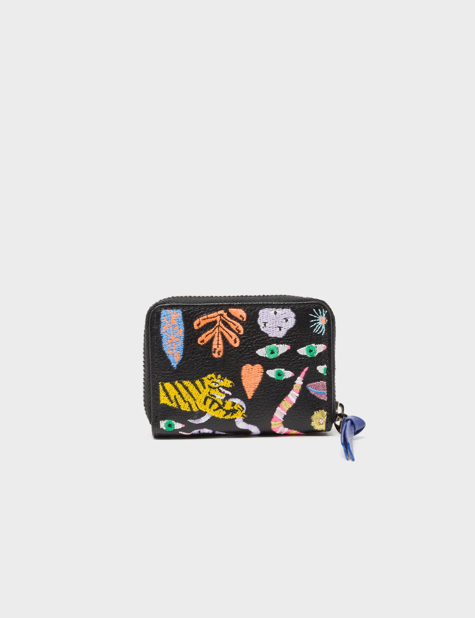 Frodo Black Leather Zip Around Wallet - Autumn Blush Embroidery - Back