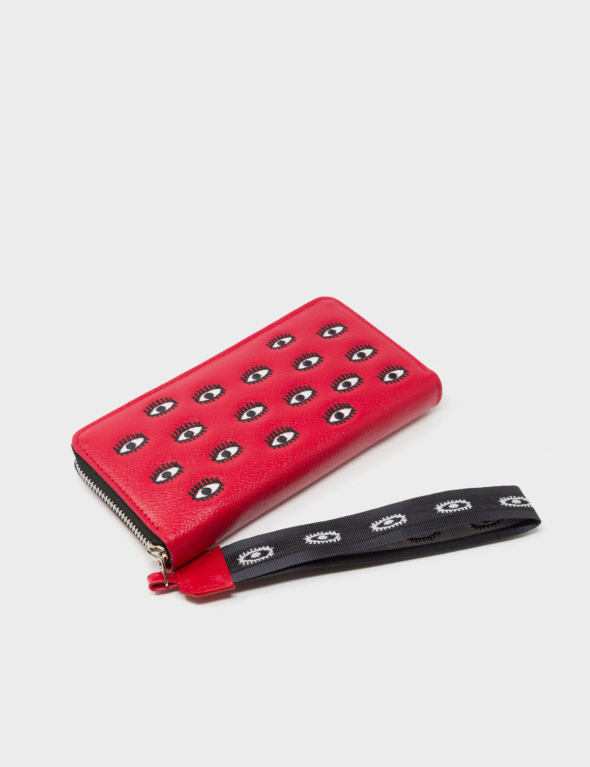 Francis Jester Red Leather Wallet - All Over Eyes Embroidery - Side View
