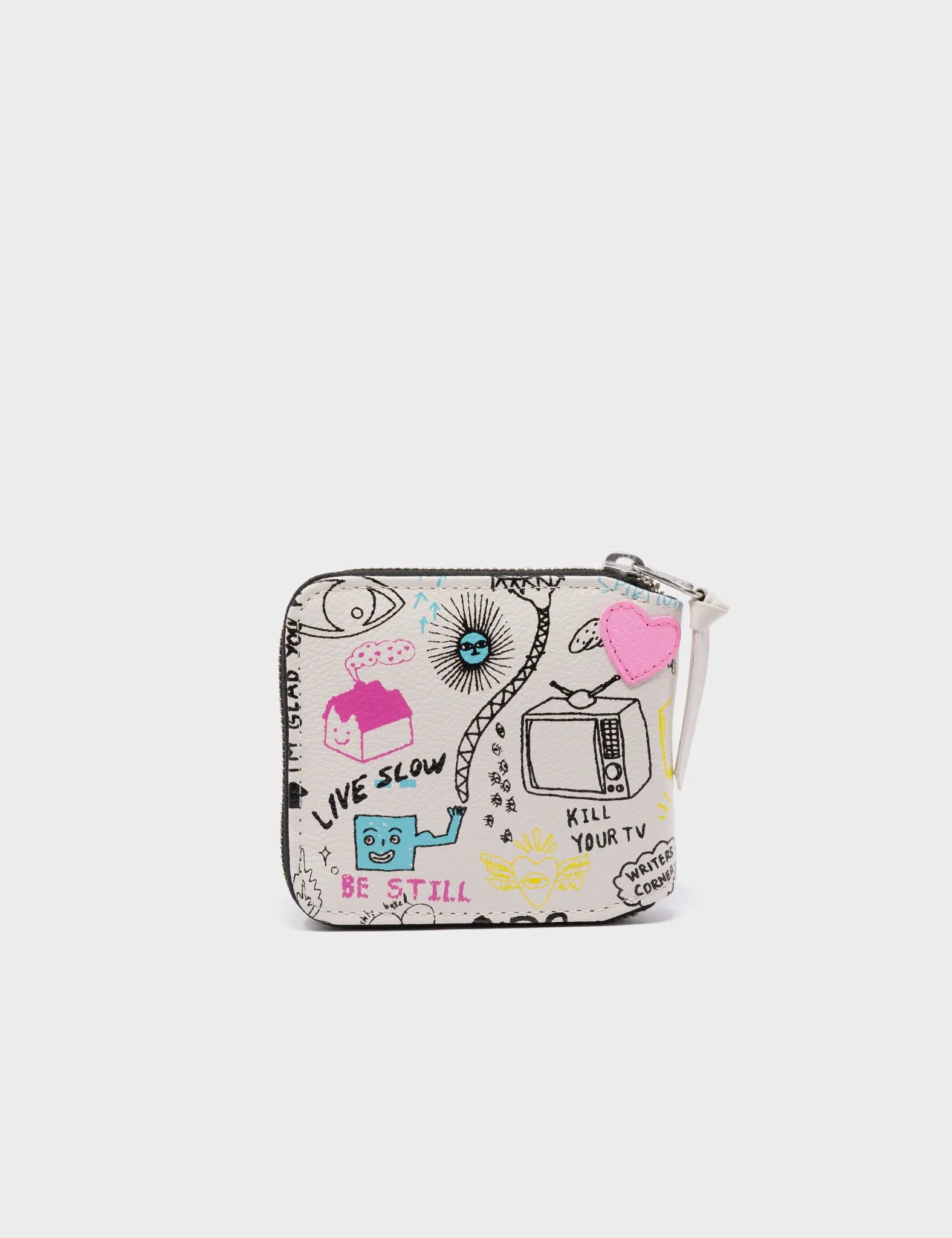 Fedor Cream Leather Wallet - Urban Doodles Print - Back View