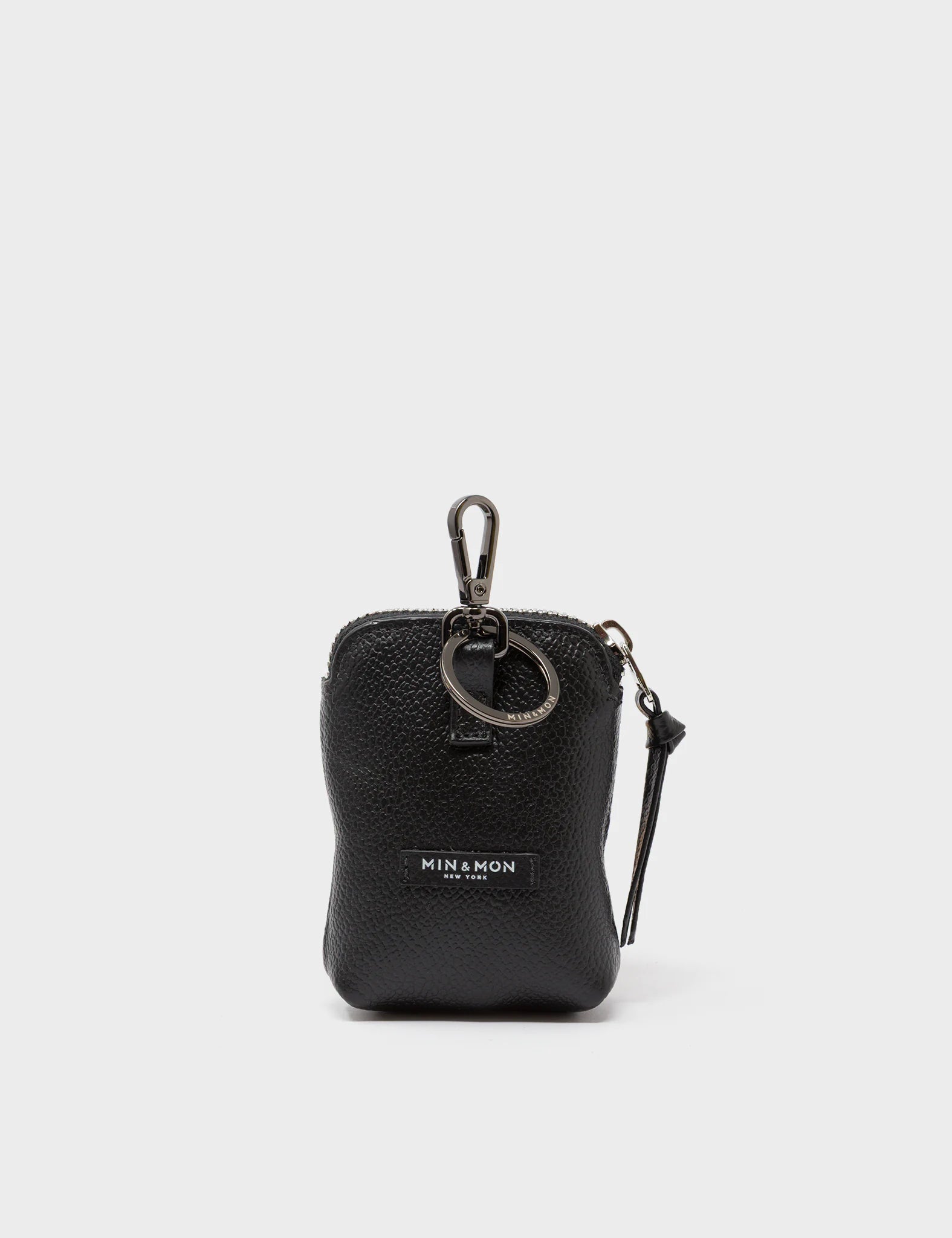 Florence Pouch Charm - Black Leather Keychain Pigeonista Embroidery - Back